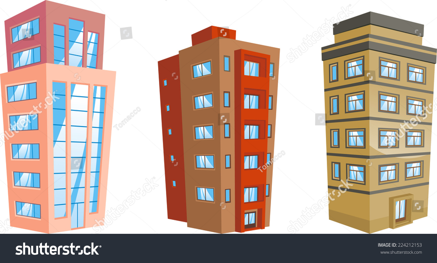 Cartoon Apartment Building Collection Stock Vector 224212153 - Shutterstock