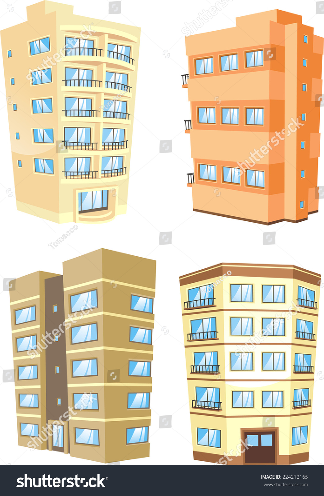 Cartoon Apartment Building Collection Stock Vector 224212165 - Shutterstock