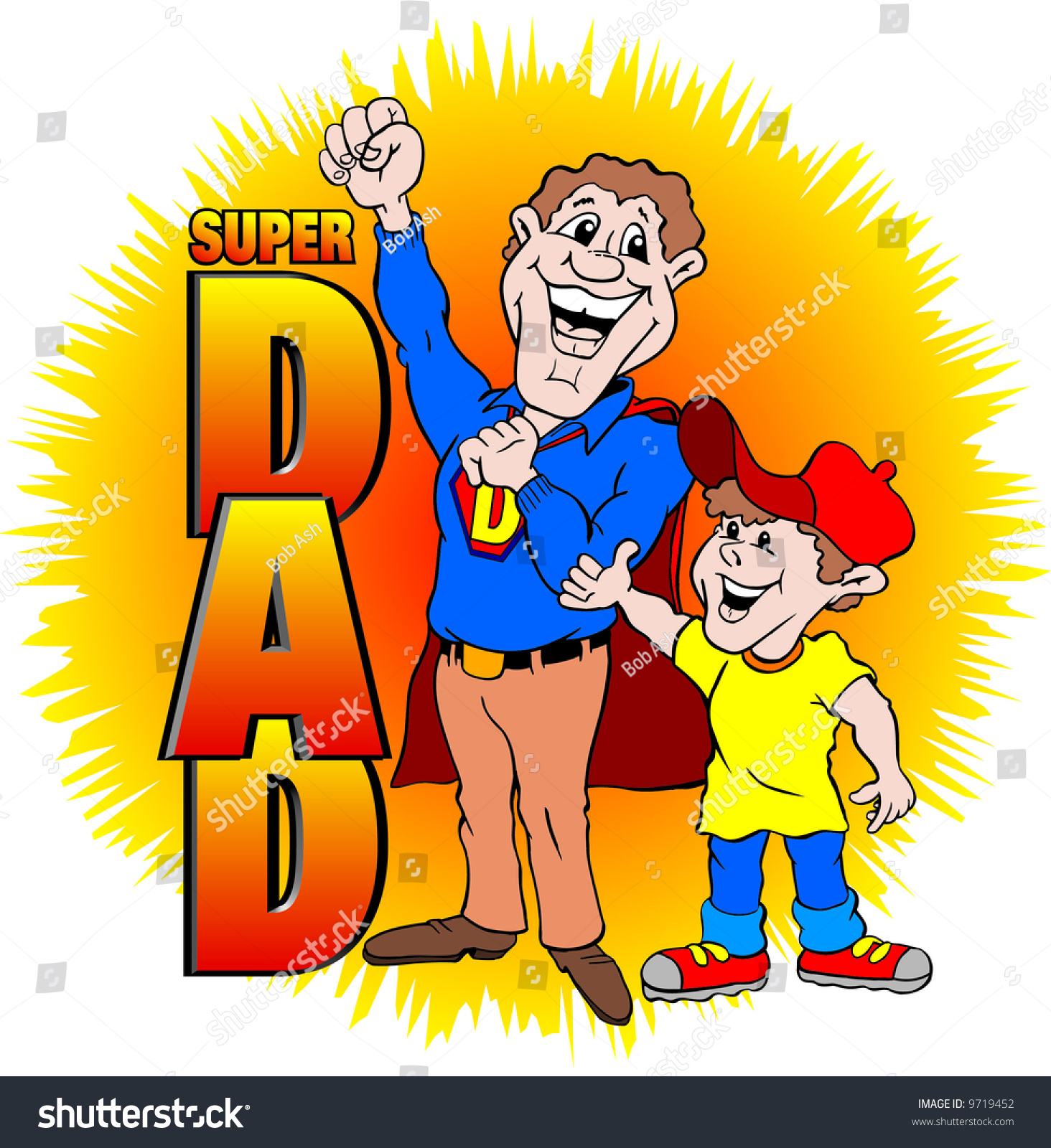 Cartoon Art Dad Dressed Super Hero Stock Vector 9719452 - Shutterstock