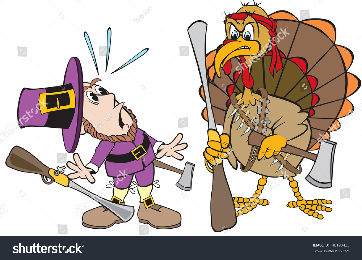 Cartoon Art Pilgrim Hunting Thanksgiving Dinner Stock Vector 148198433 ...