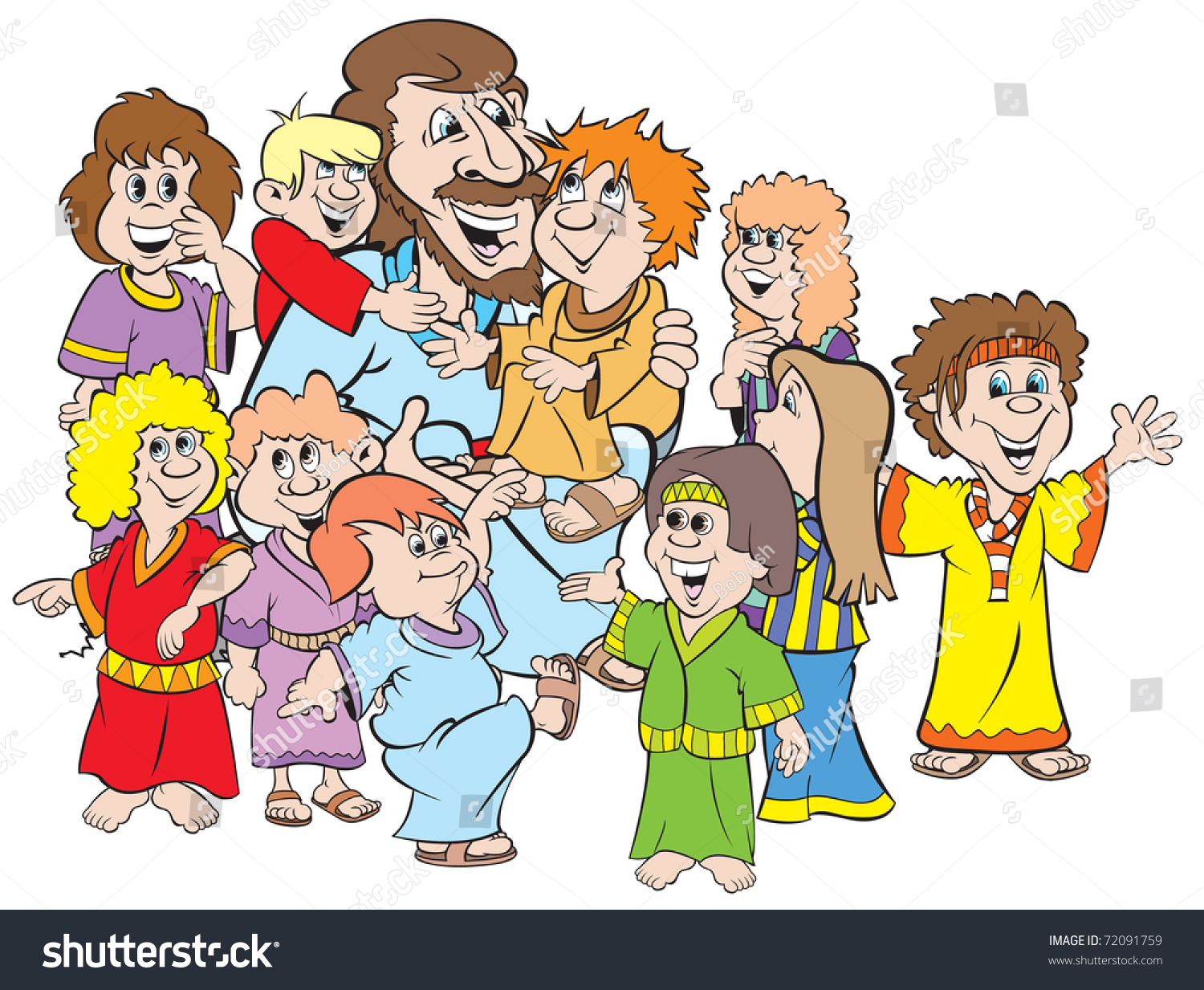 Cartoon Art Jesus Surrounded By Children Stock Vector 72091759 ...