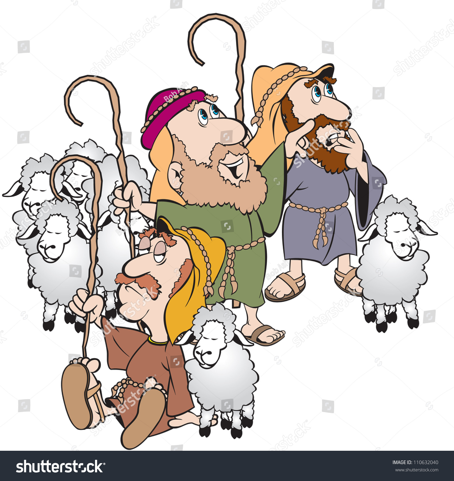 Cartoon Art Shepherds Their Sheep Seeing Stock Vector 110632040 ...