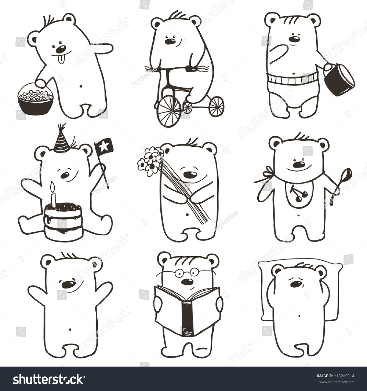 Cartoon Baby Bears Action Collection Nine Stock Vector 213209014 ...