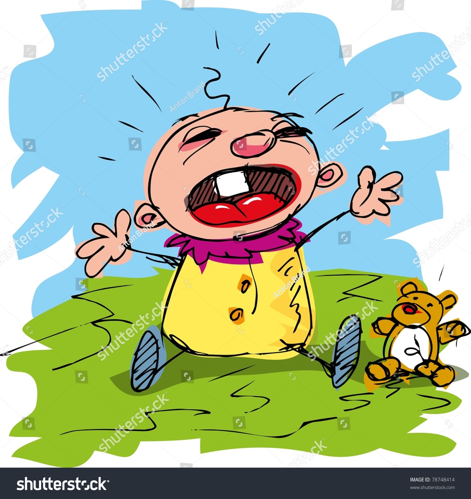 Cartoon Baby With One Tooth Crying On The Grass Stock Vector ...