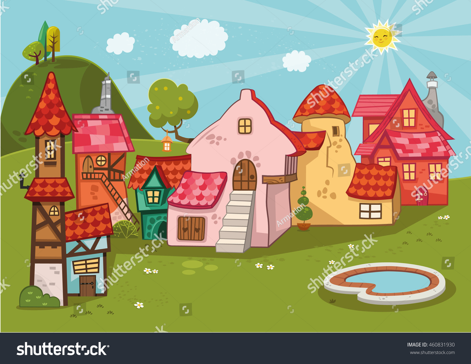 Cartoon Background Medieval Village Stock Vector 460831930 - Shutterstock