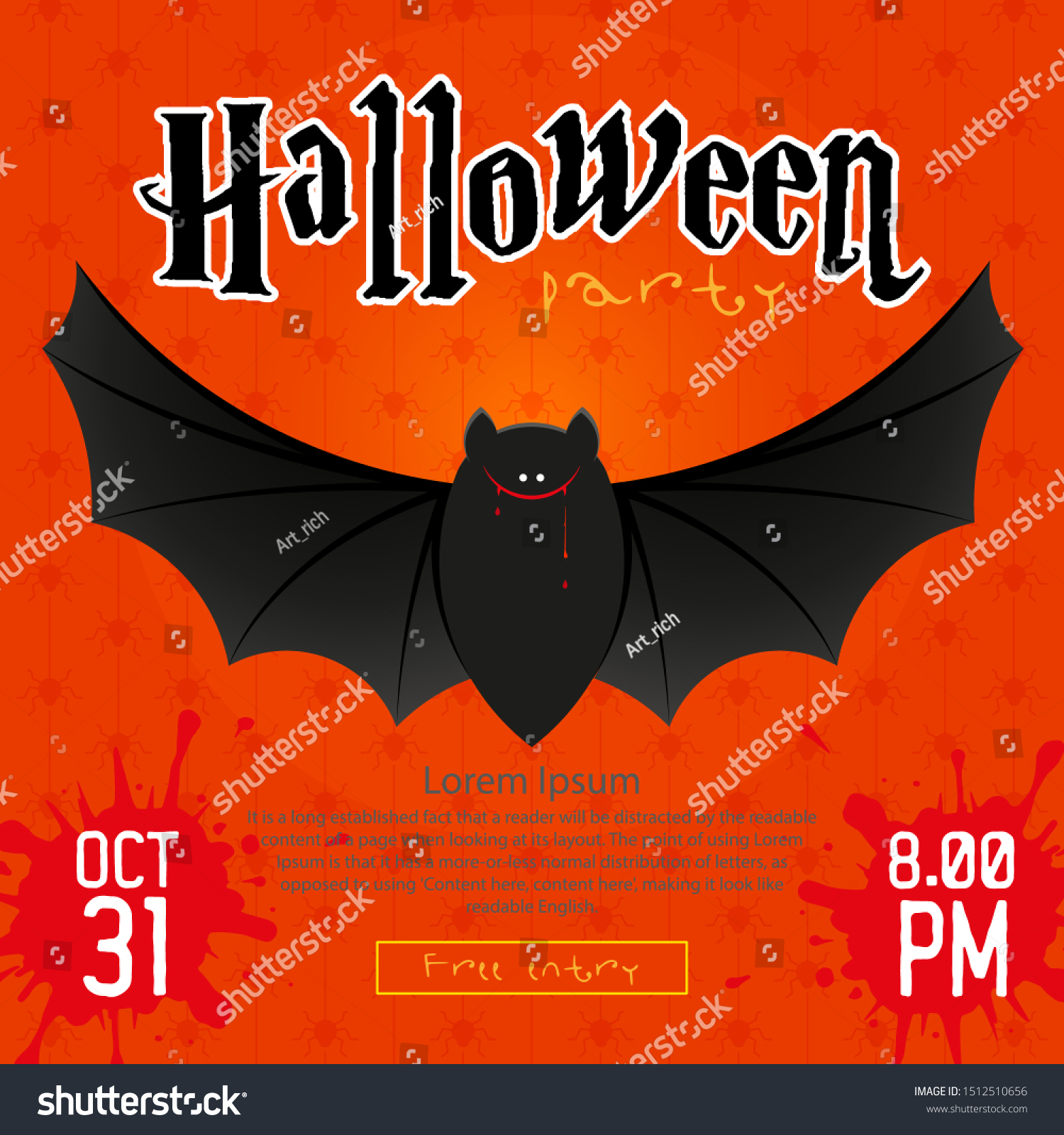 Cartoon Bat Inscription Halloween Party Halloween Stock Vector Royalty Free 1512510656