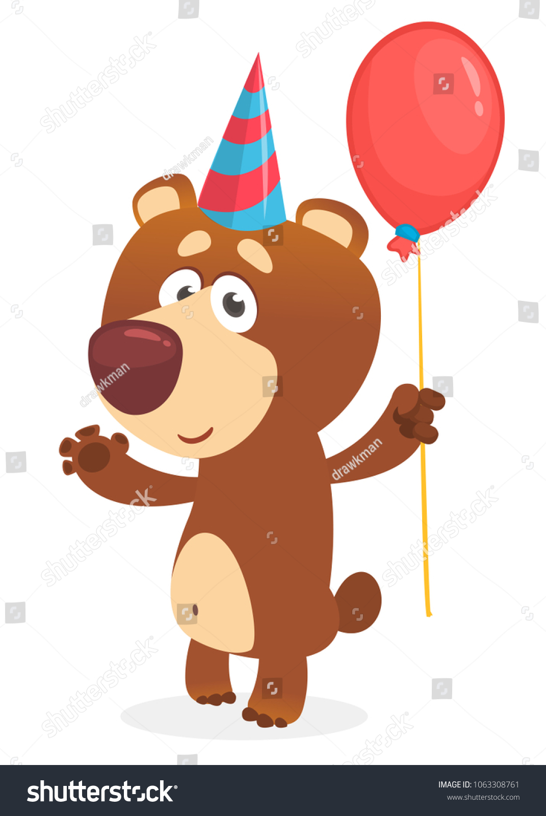 Mince Identitet Dårlig faktor Cartoon Bear Red Ballon Party Hat Stock Vector (Royalty Free) 1063308761