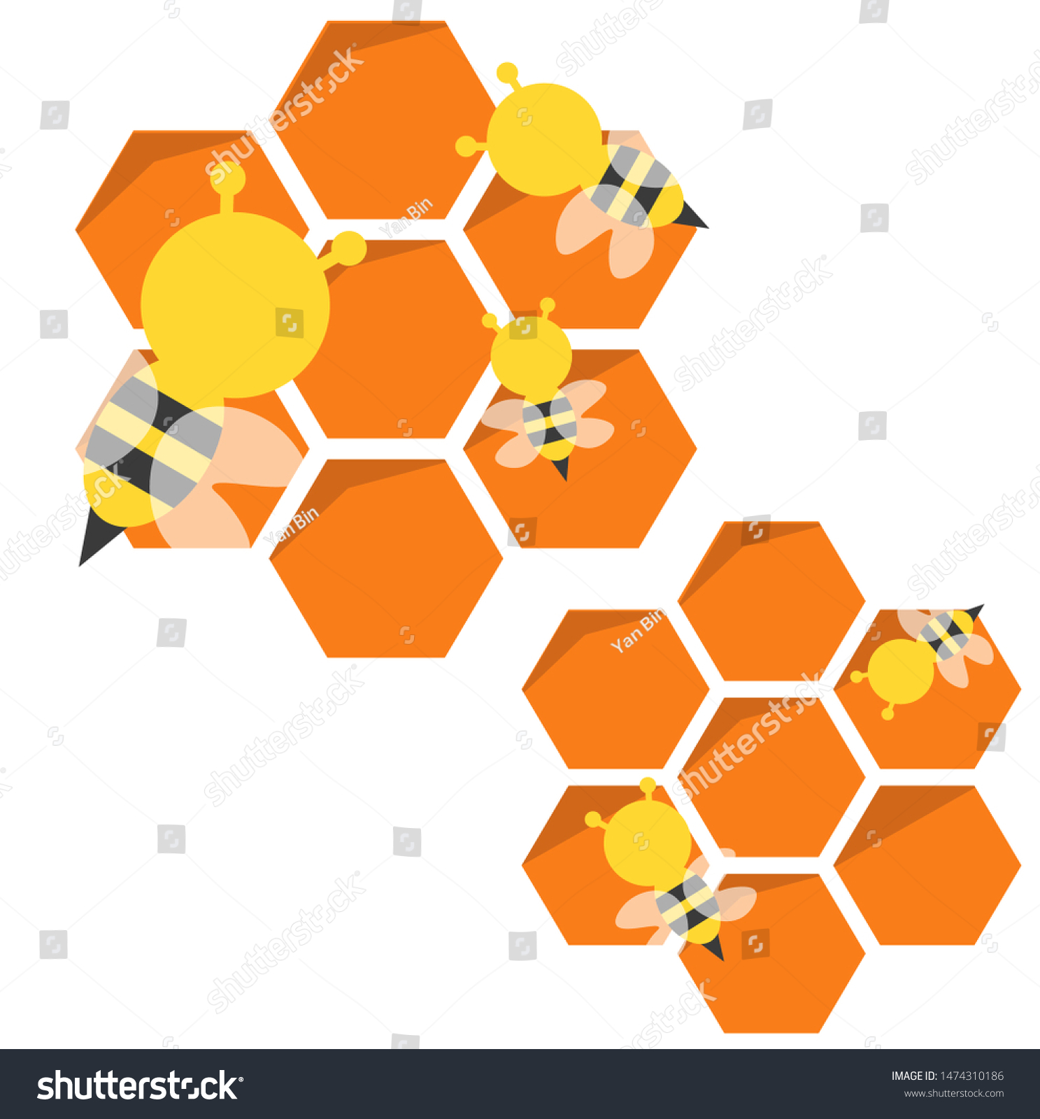 Cartoon Bee Honeycombs Vector Illustration Stock Vector (Royalty Free ...