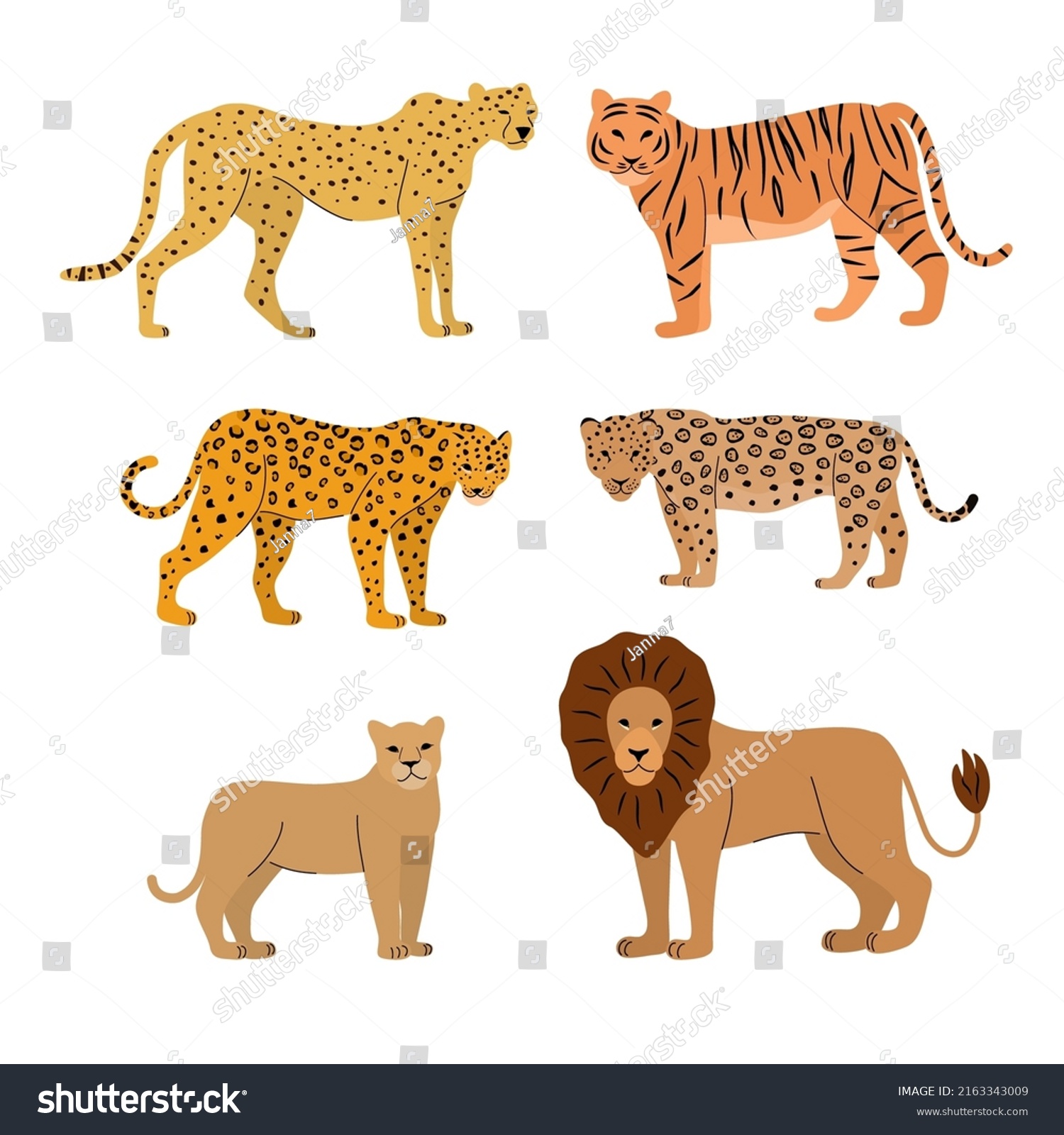 Cartoon Big Cats Vector Set Illustration Stock Vector (Royalty Free ...