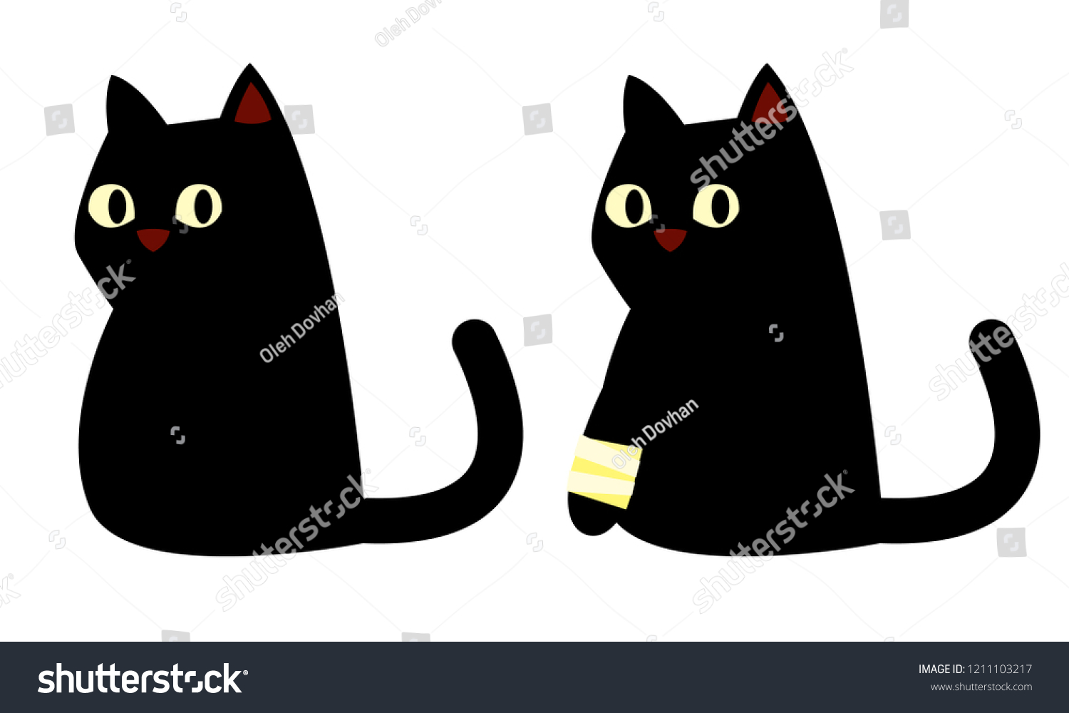 SVG of Cartoon black cat simple and cute kitten silhouette. Healthy cat and cat with broken paw svg