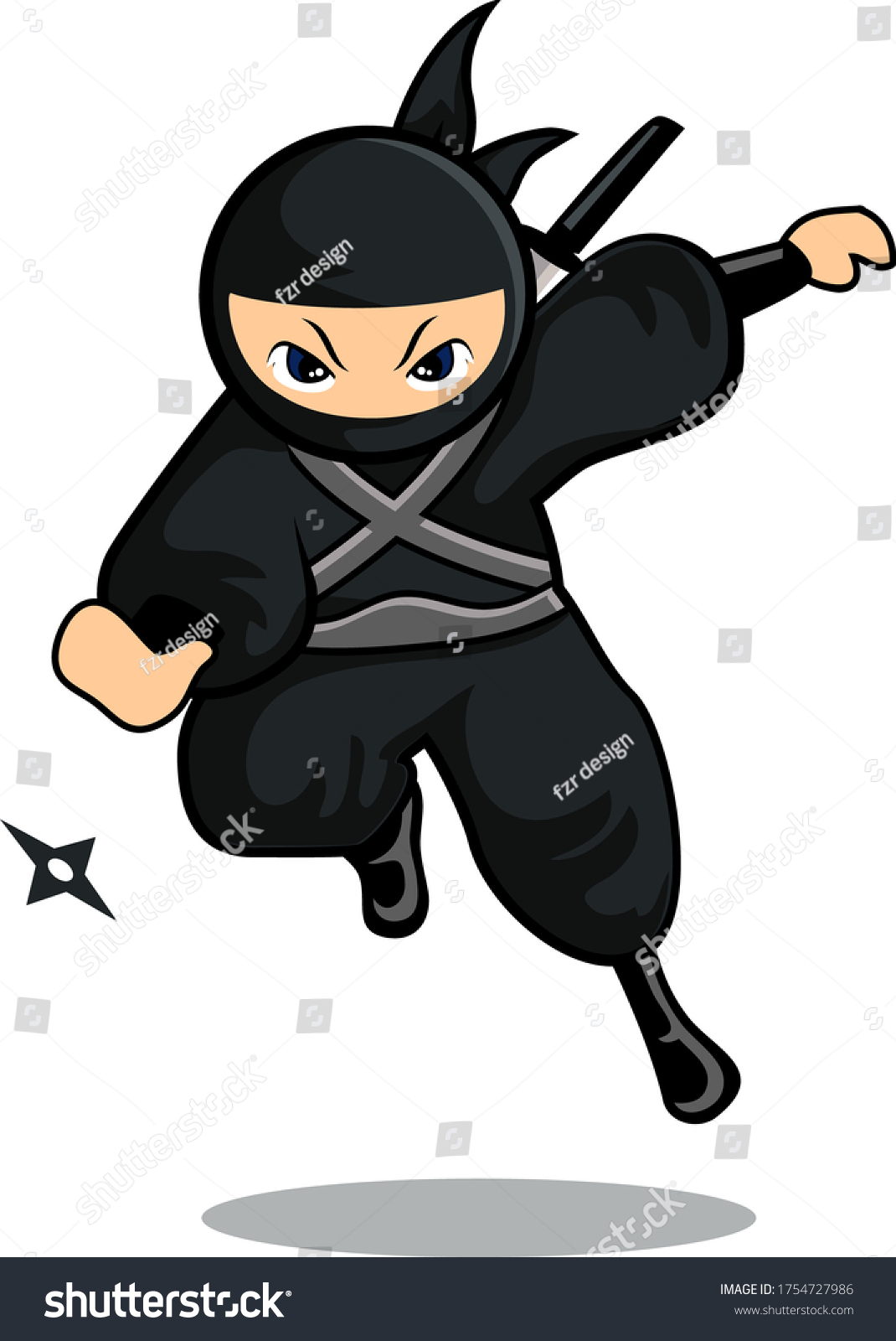 Cartoon Black Ninja Jump High Throw Stock Vector (Royalty Free ...