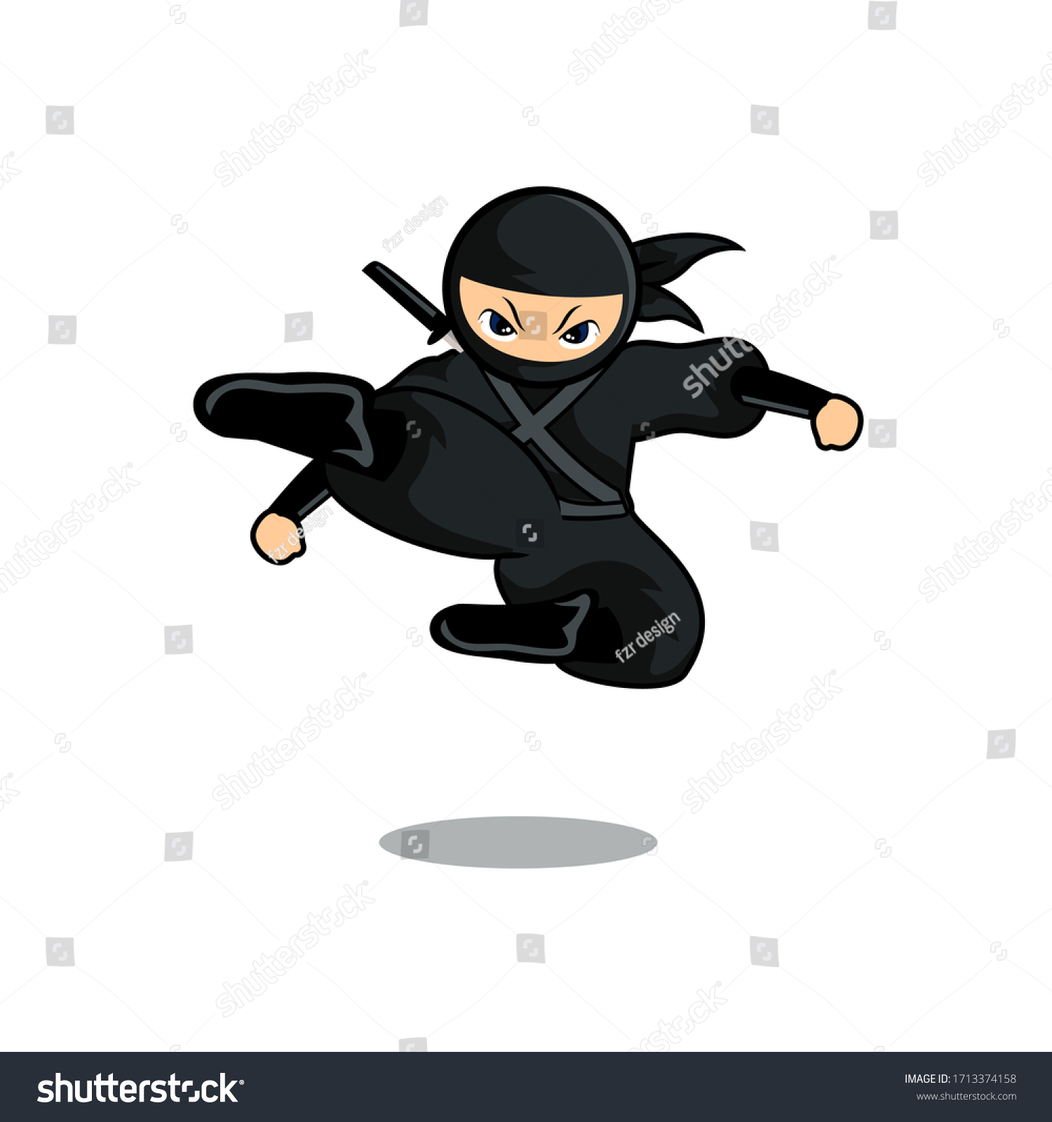 漫画の黒い忍者マスコットジャンプとけっき敵 のベクター画像素材 ロイヤリティフリー