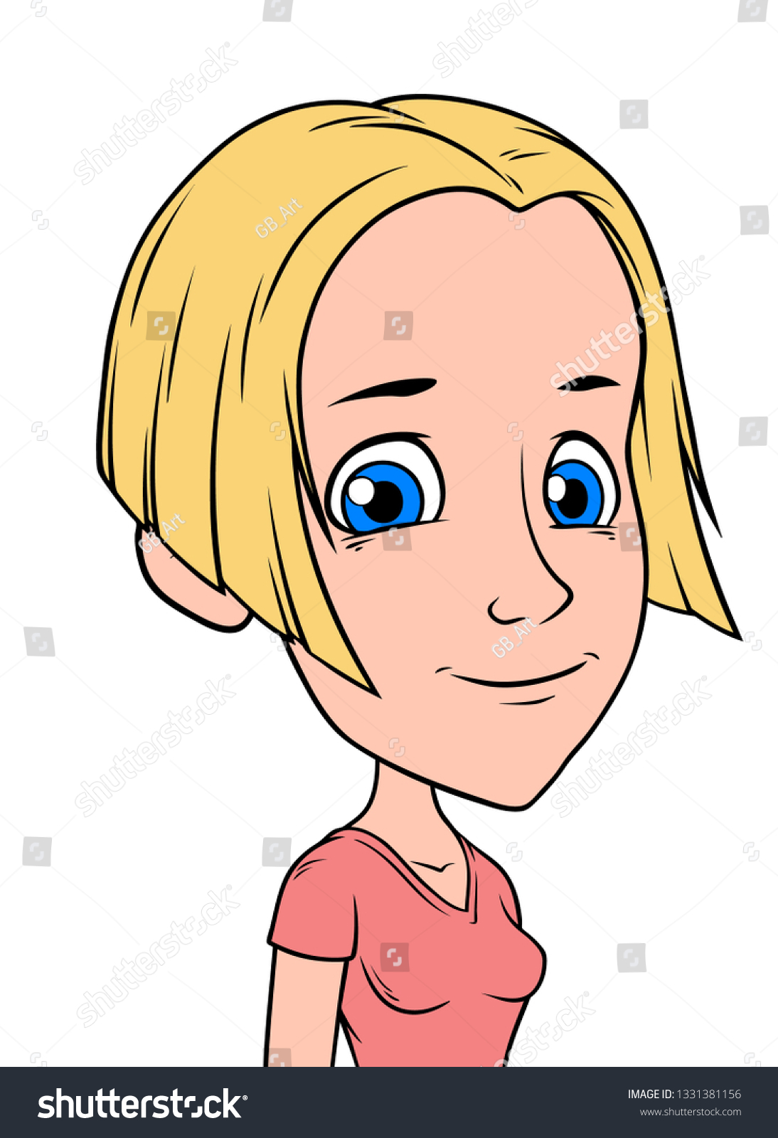 Cartoon Blonde Smiling Girl Character Blue Stock Vector Royalty