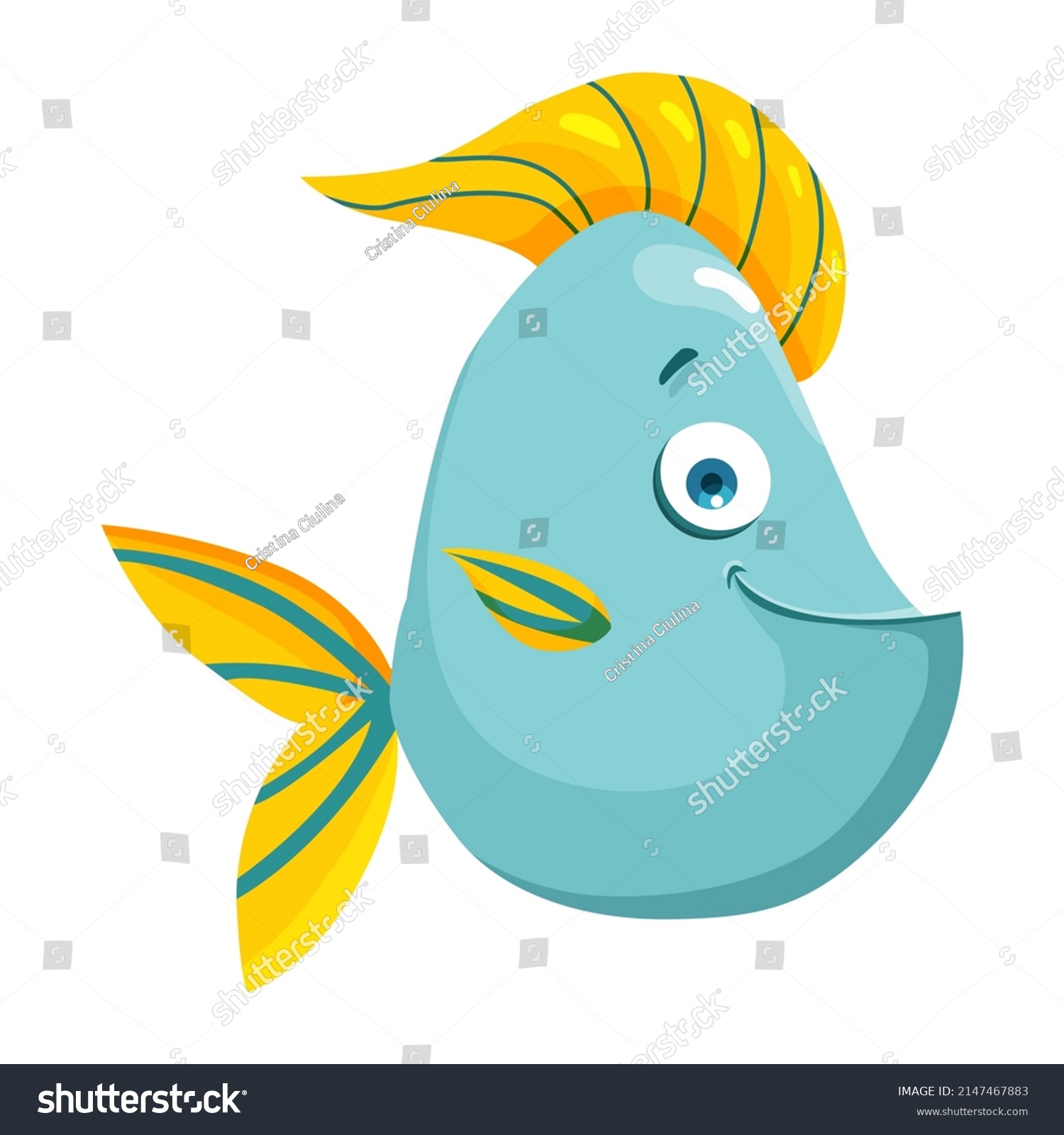 Cartoon Blue Comic Fish Isolated On Stock Vector (Royalty Free ...