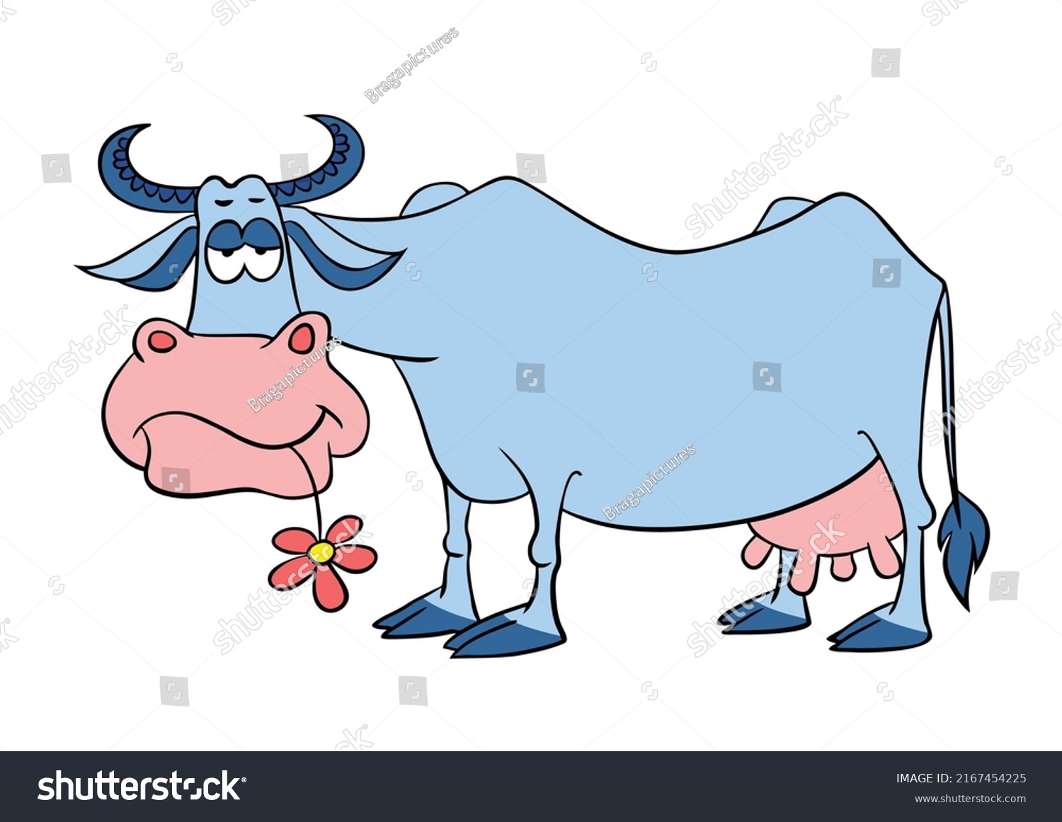 Cartoon Blue Cow Cartoon Phlegmatic Cow Stock Vector (Royalty Free ...