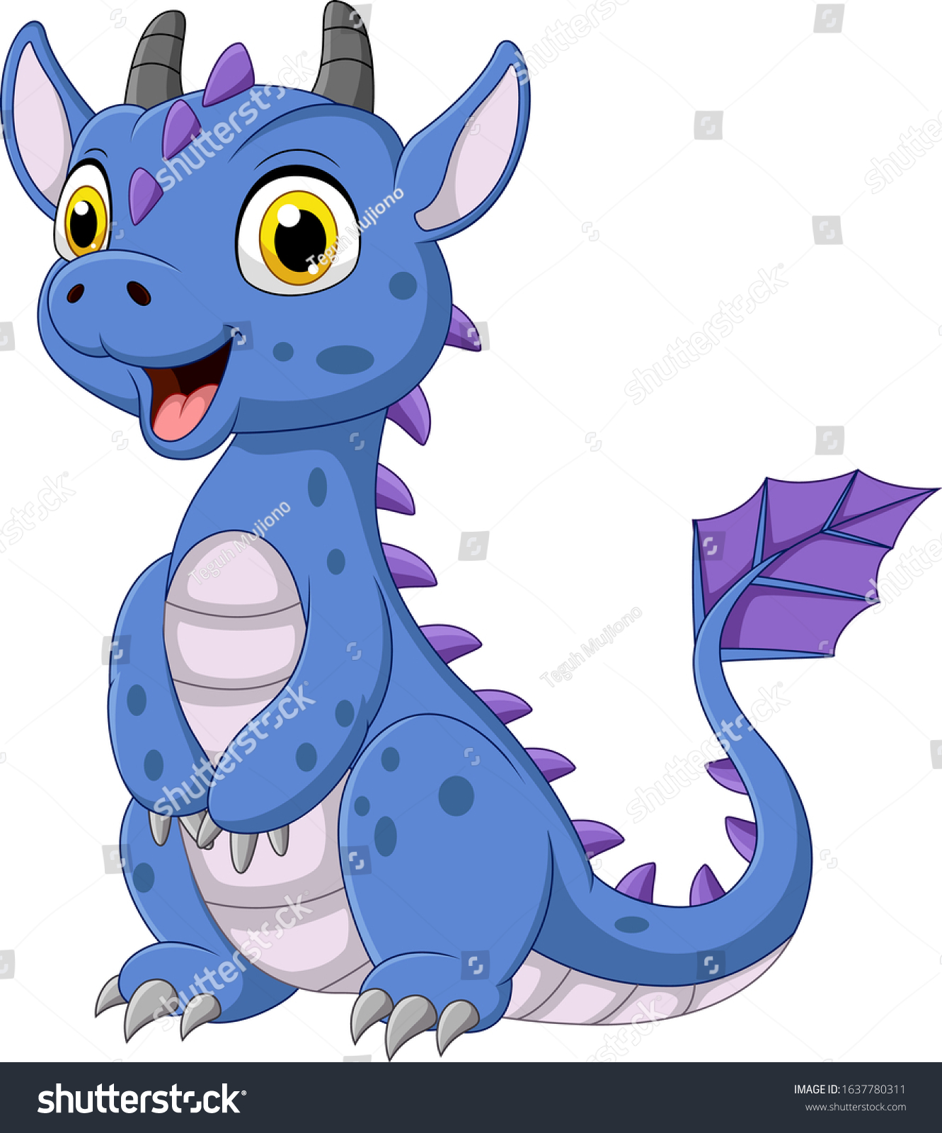 Cartoon Blue Dragon On White Background Stock Vector (Royalty Free ...