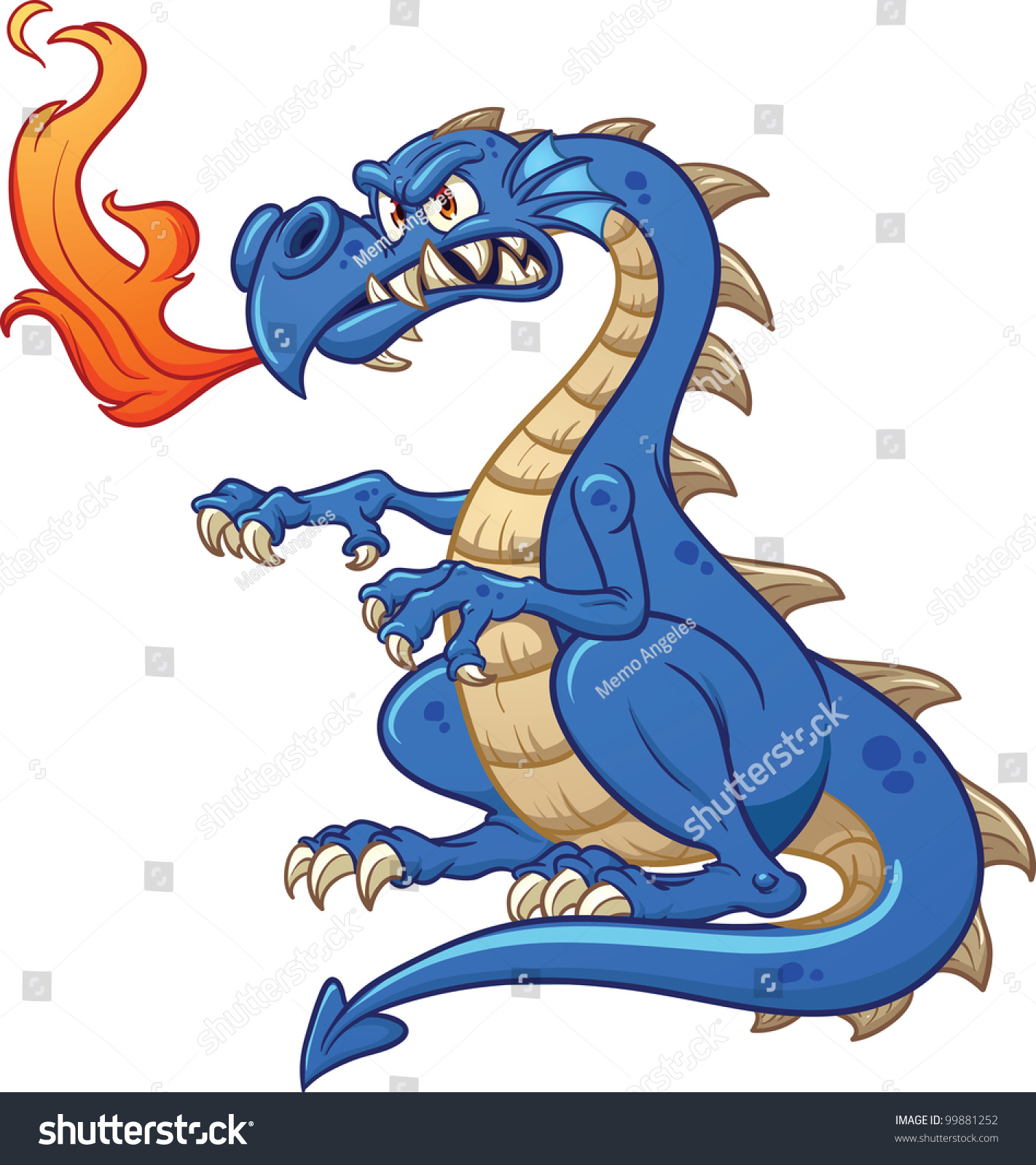 Cartoon Blue Dragon. Vector Illustration With Simple Gradients. All In ...