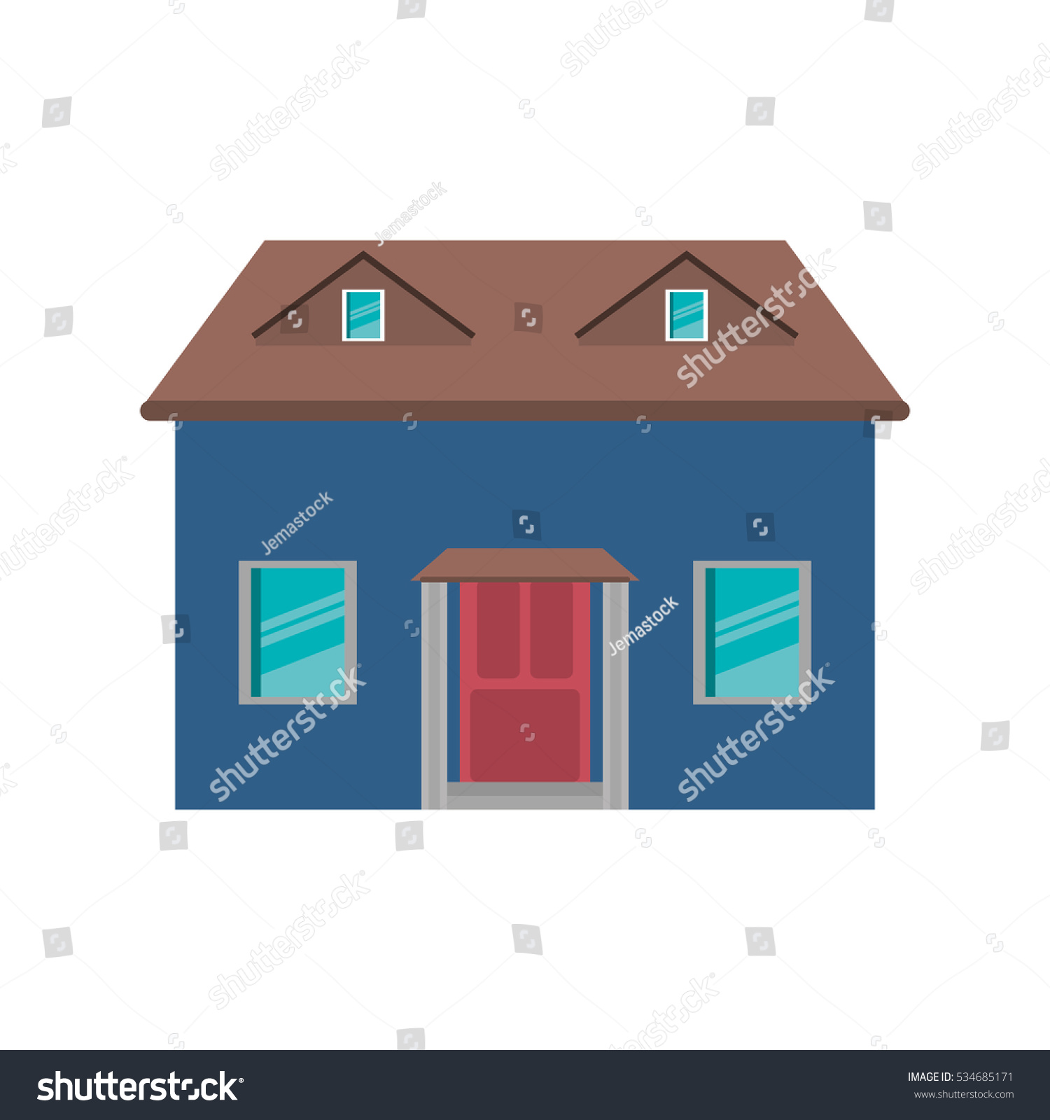 Cartoon Blue House Red Door Simple Stock Vector Royalty