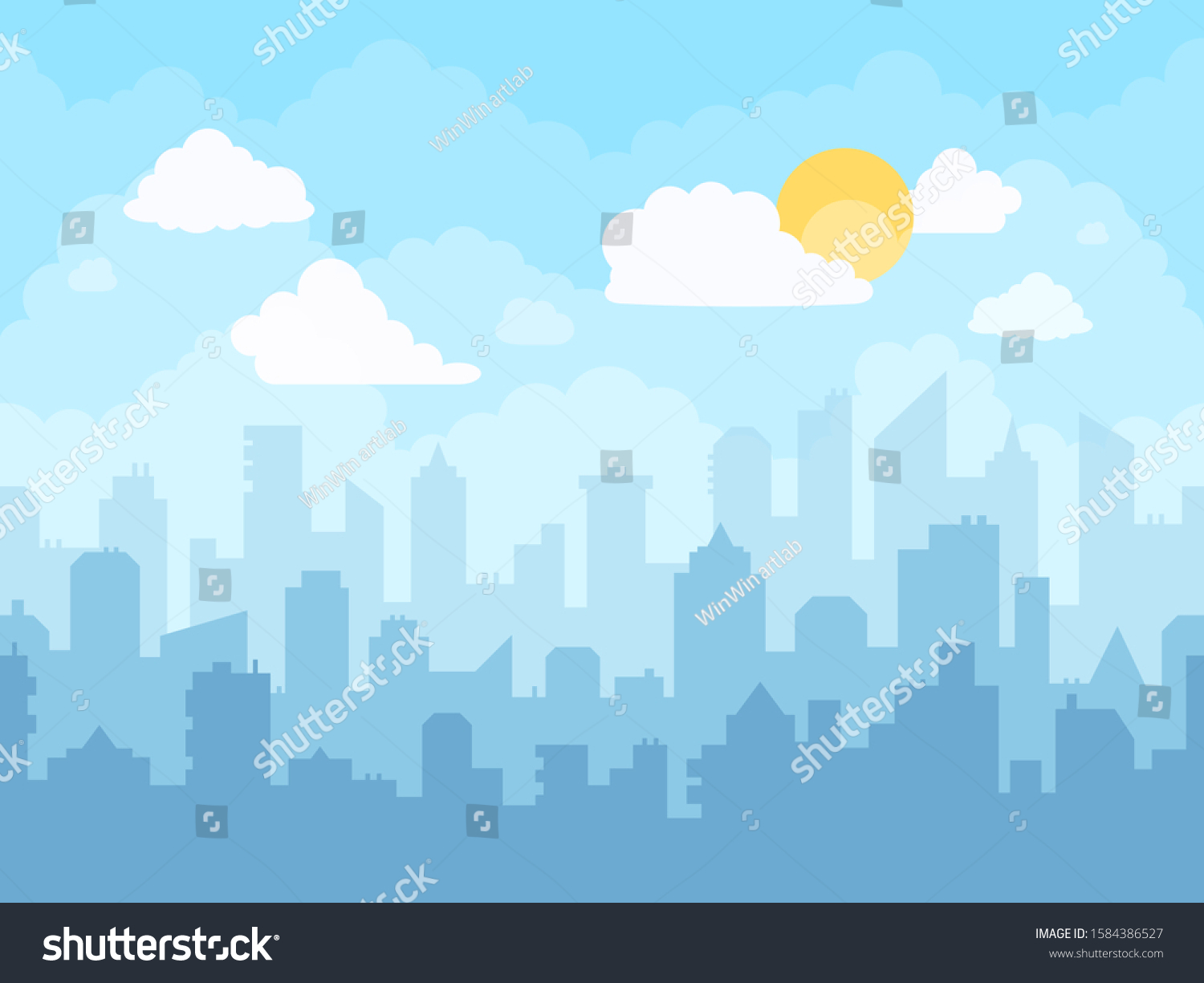 Cartoon Blue Sky Cityscape Cloudy Sky Stock Vector (royalty Free 