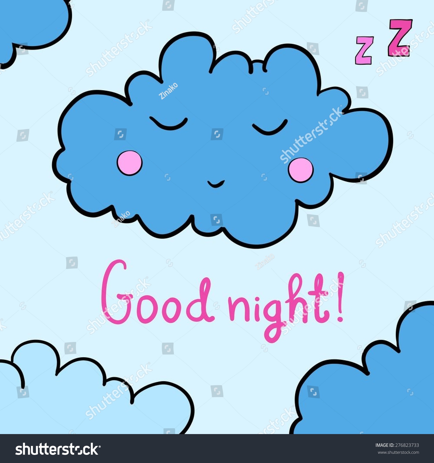 Cartoon Blue Sleeping Cloud On Blue Background. Vector Illustration ...