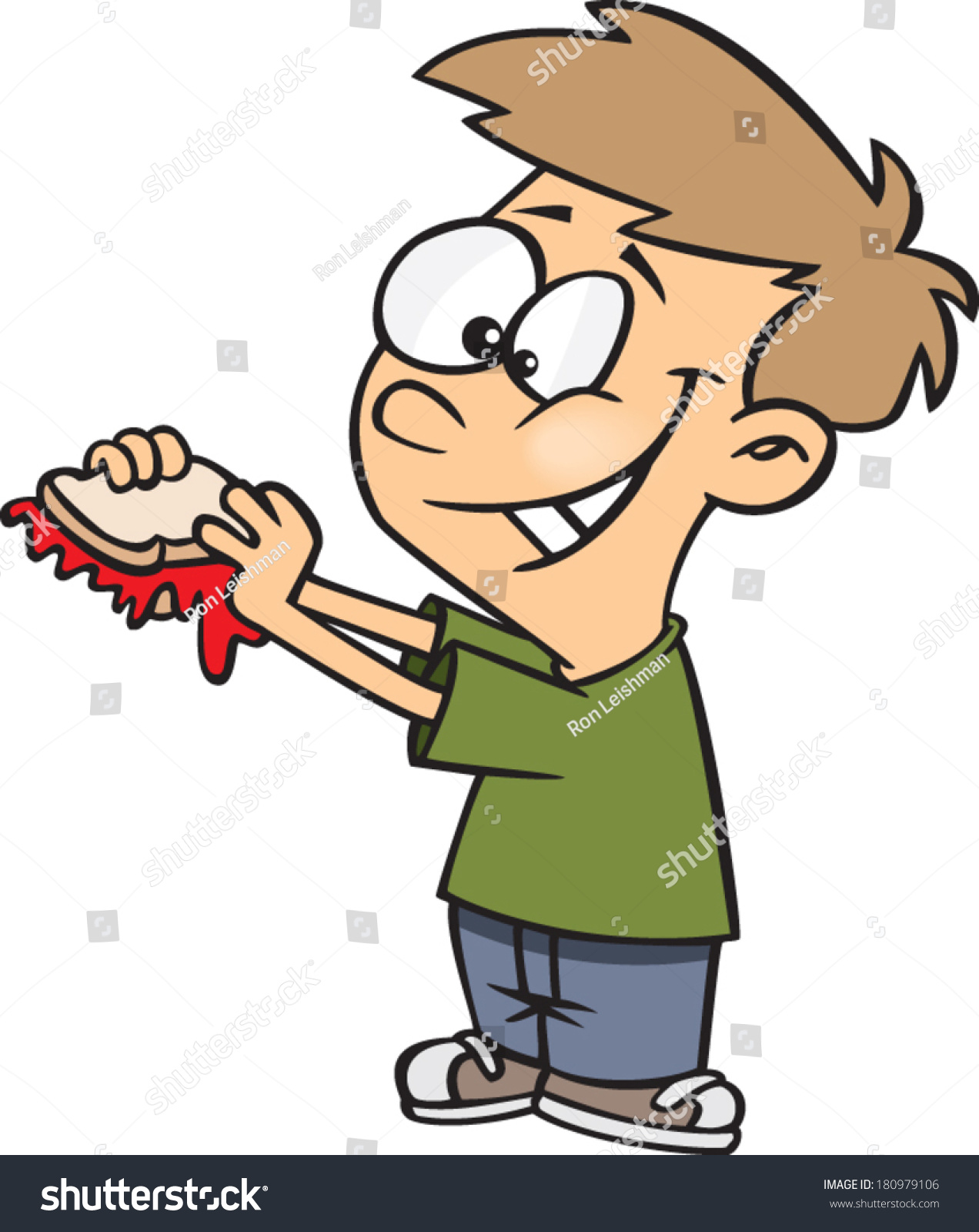 Cartoon Boy About Eat Jam Sandwich Royalty Free Stock Image