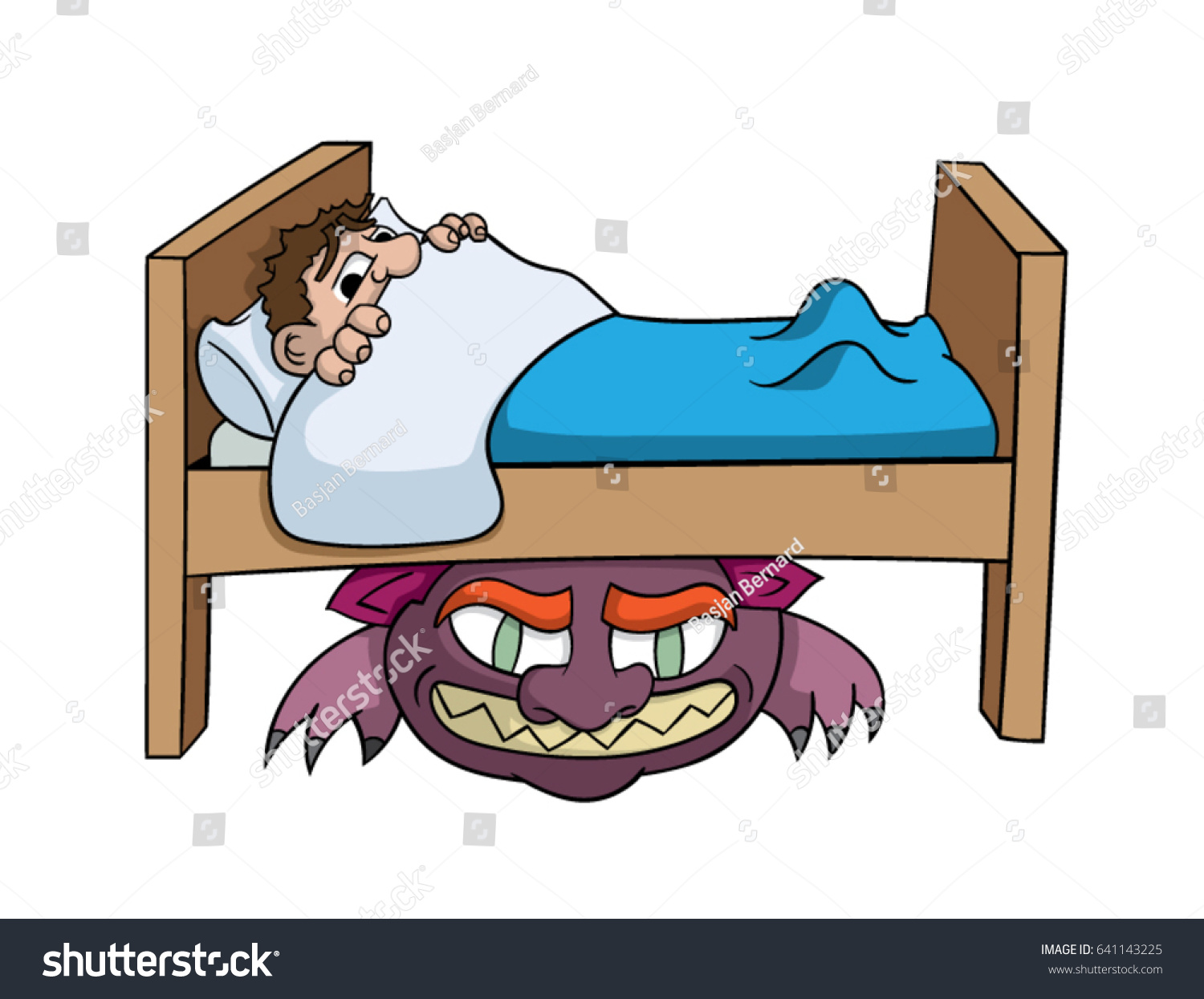 Cartoon Boy Afraid Monster Under Bed Stock Vector 641143225 - Shutterstock