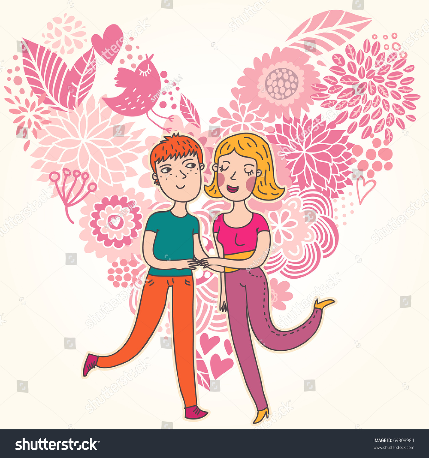 Cartoon Boy And Girl In Love Stock Vector Illustration 69808984 ...
