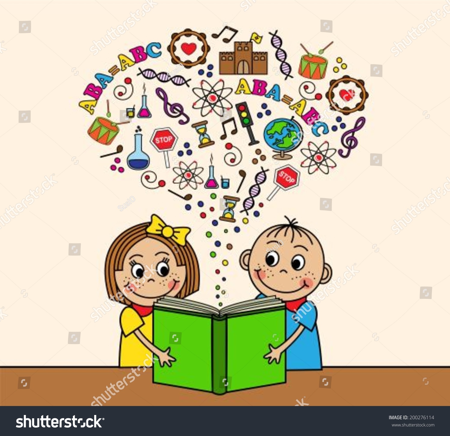 Cartoon Boy Girl Reading Book While Stock Vector Royalty Free