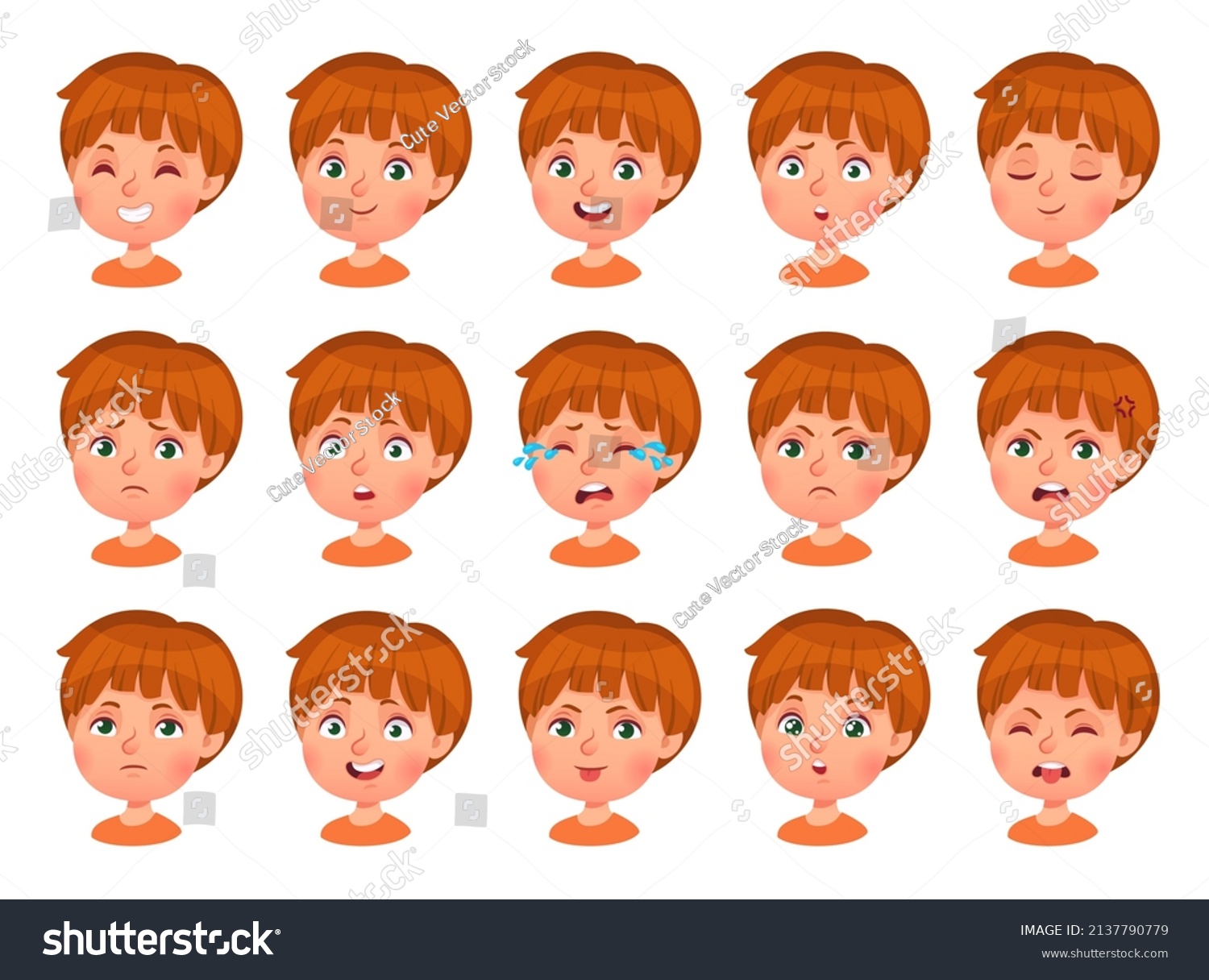 Cartoon Boy Face Emotions Feelings Cute Stock Vector (Royalty Free ...