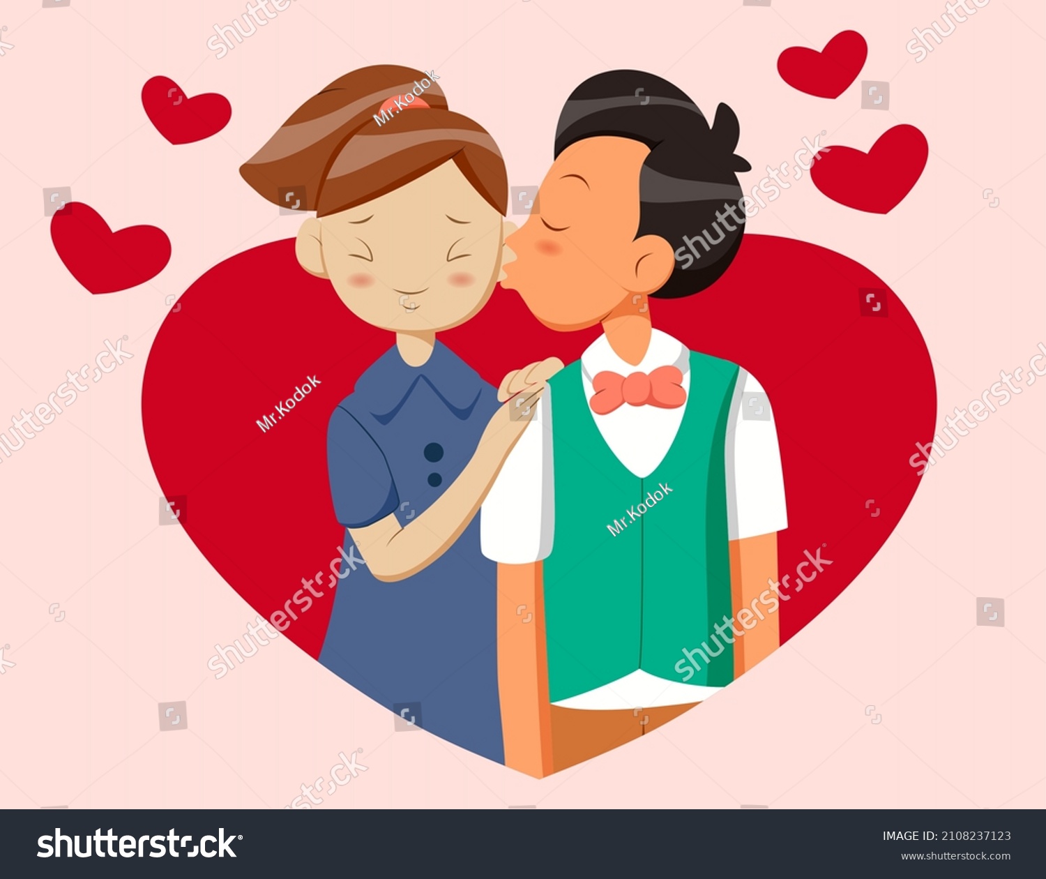 Cartoon Boy Kissing His Girlfriend On Stock Vector Royalty Free 2108237123 5119