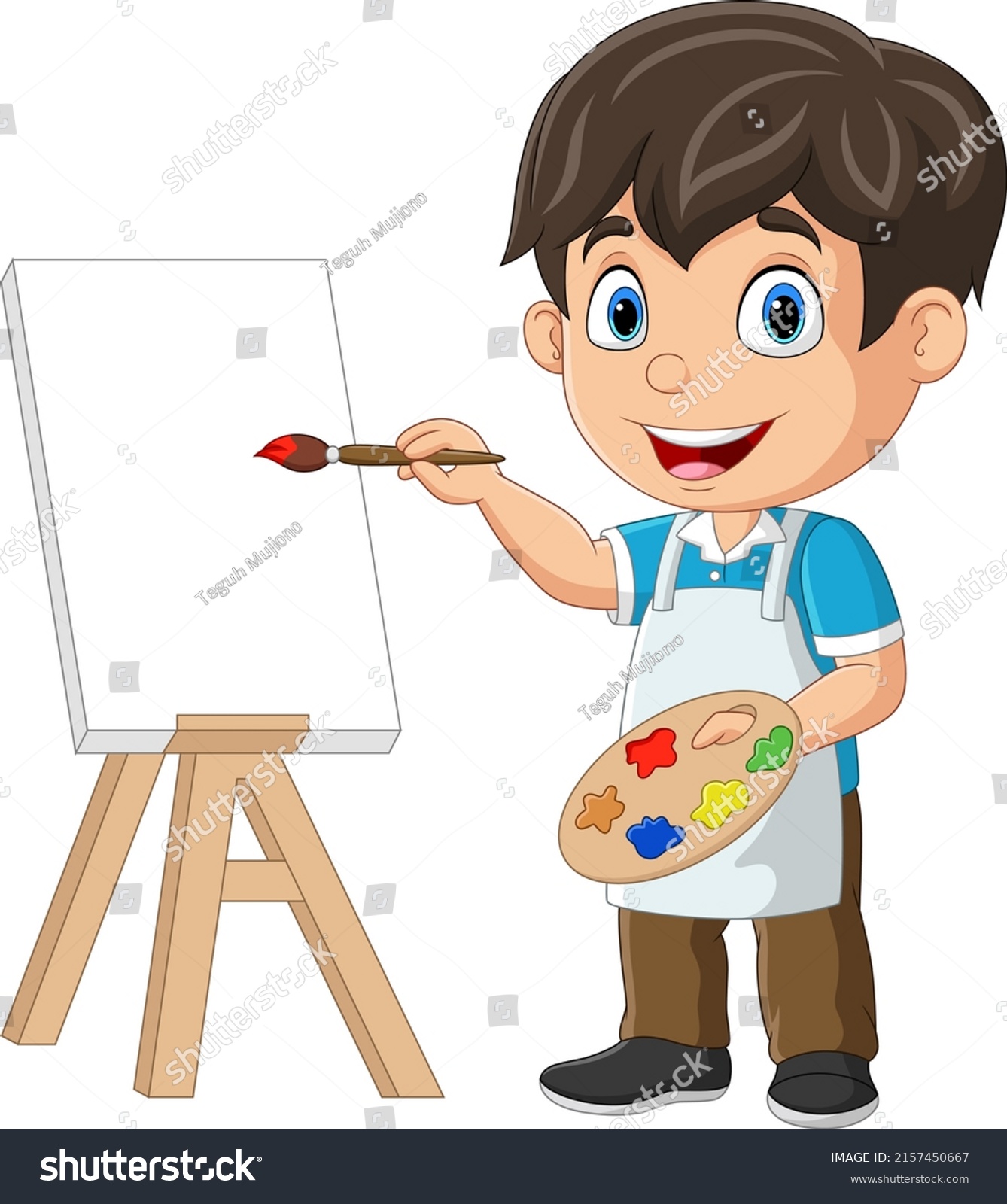 Cartoon Boy Painting On White Background Stock Vector (Royalty Free ...