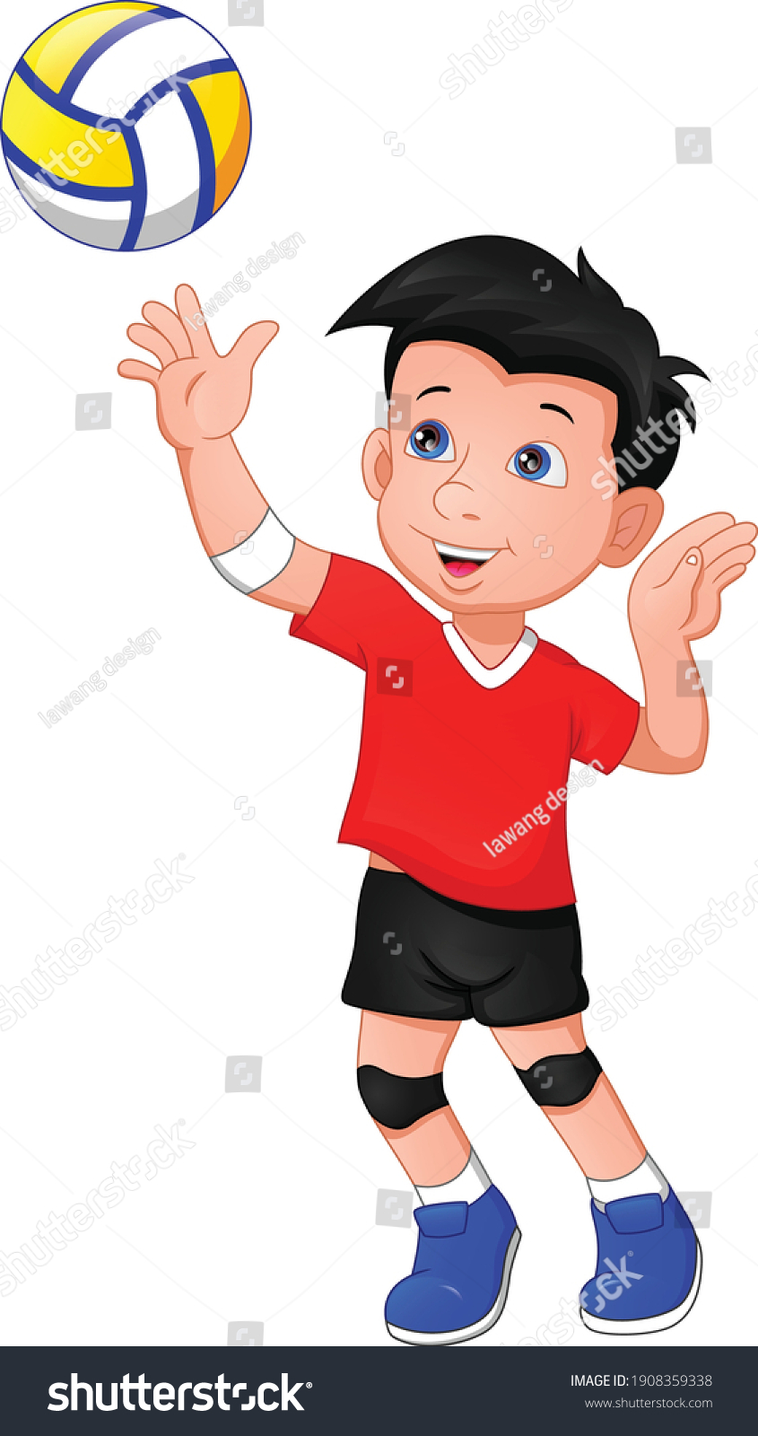 Cartoon Boy Playing Volleyball On White Stock Vector (Royalty Free ...