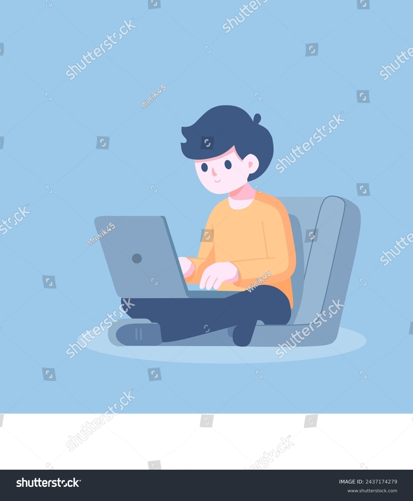 SVG of Cartoon Boy Working on Notebook stock illustration svg