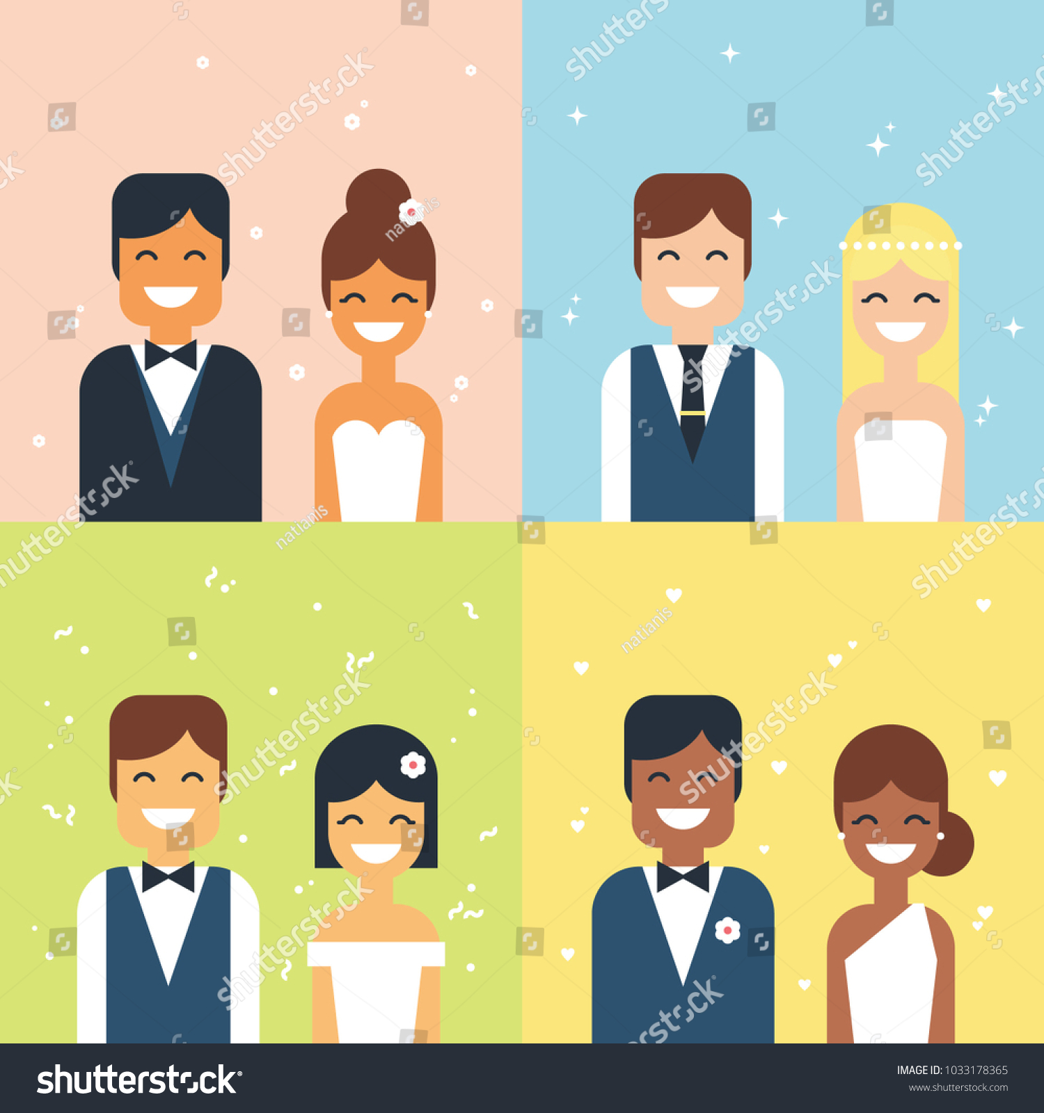 Cartoon Bride Groom Happy Smiling Wedding Stock Vector Royalty Free 1033178365 4001