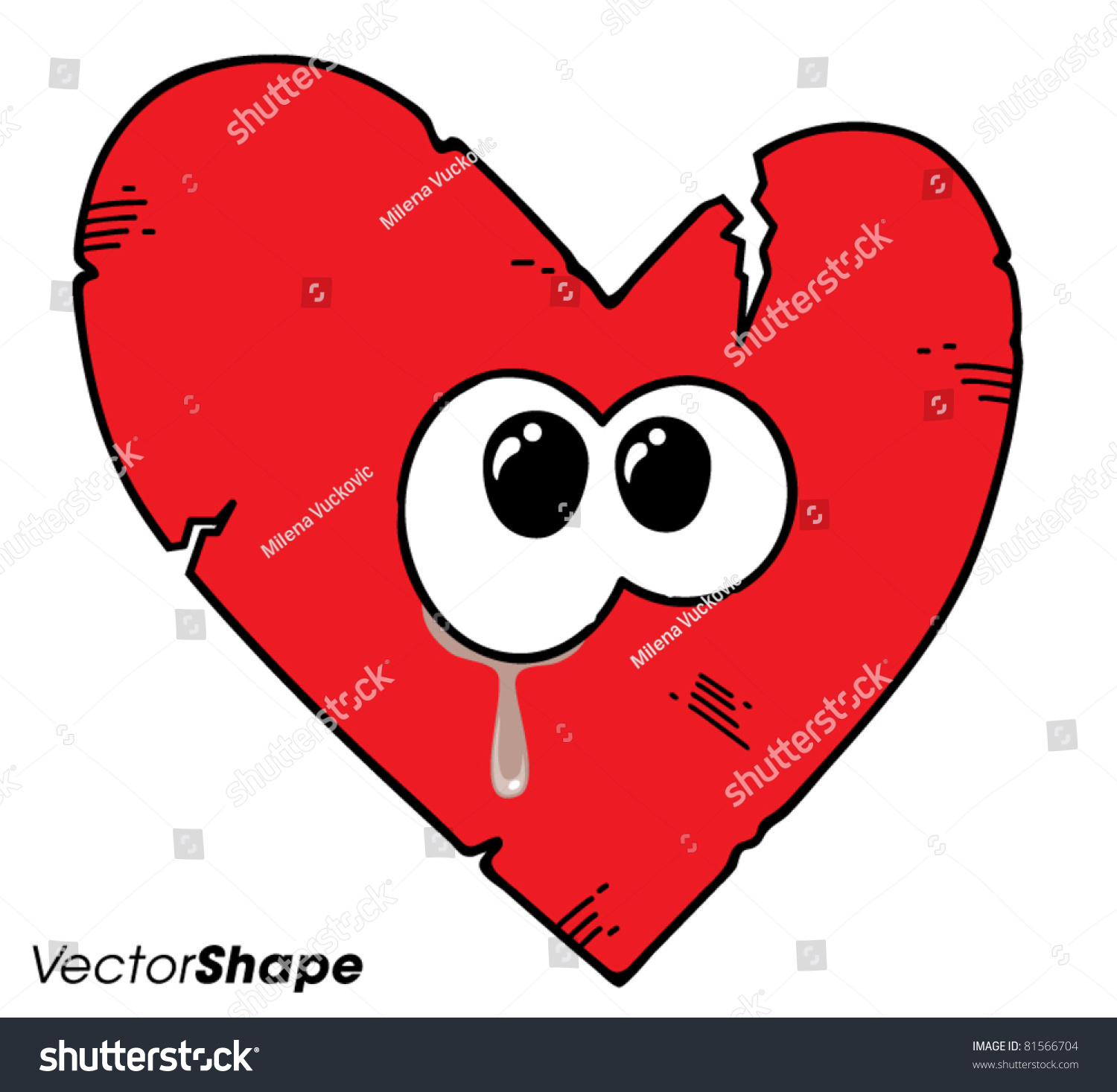 Cartoon Broken Heart Crying Vector Illustration Stock Vector Royalty Free