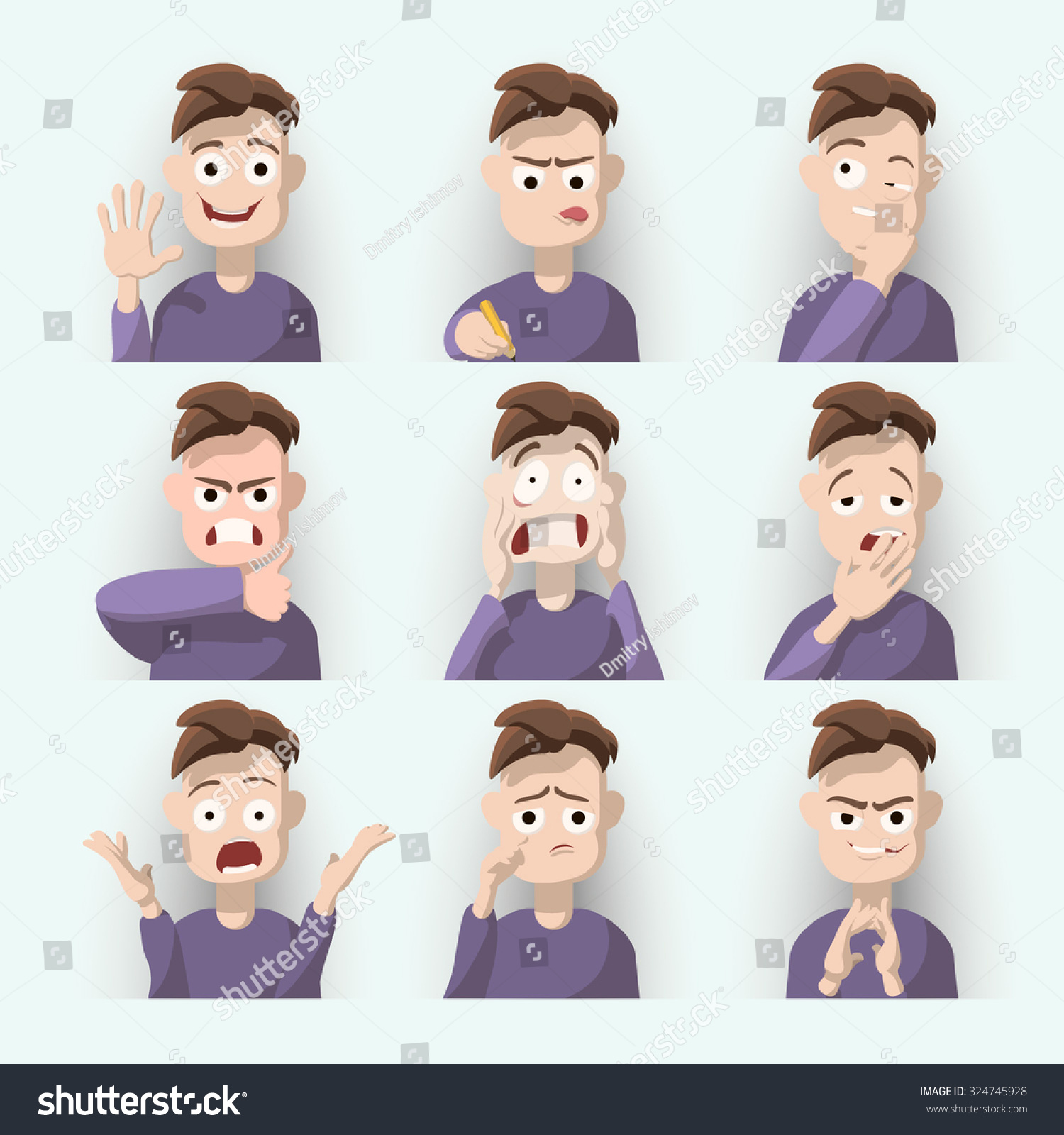 Cartoon Brown Haired Young Man On Stock Vector 324745928 - Shutterstock