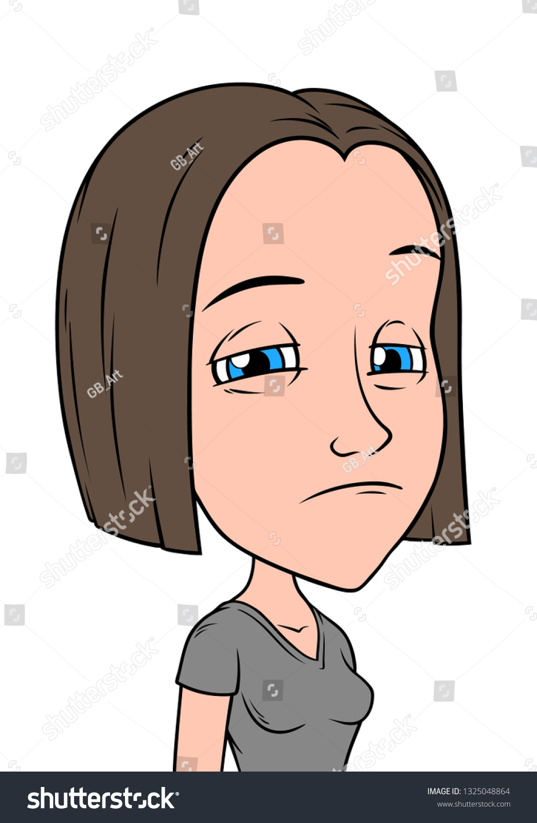 Cartoon Brunette Sad Girl Character Isolated Stock Vector (Royalty Free ...