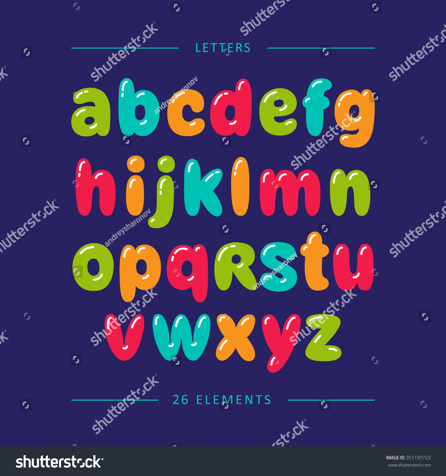 caja baja Stock-vector-cartoon-bubble-font-colorful-lowercase-letters-with-glint-351197723