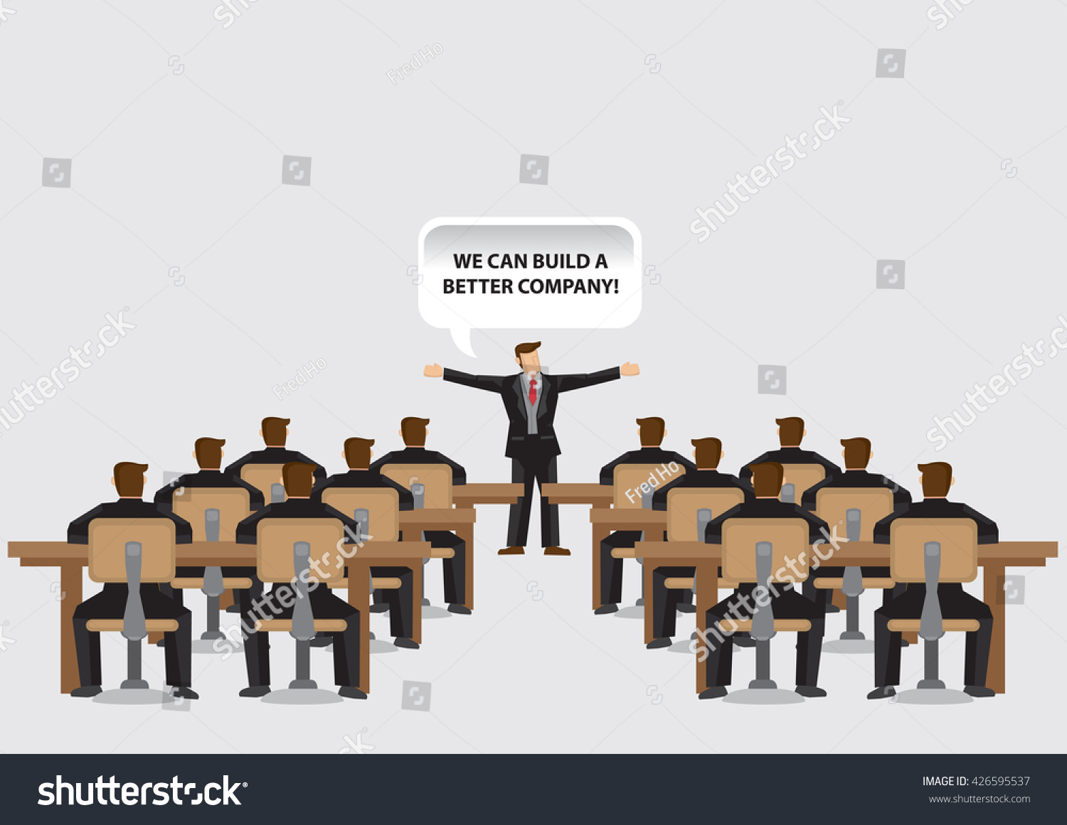 Cartoon Business Trainer Talking Front Employee Stock Vektorgrafik