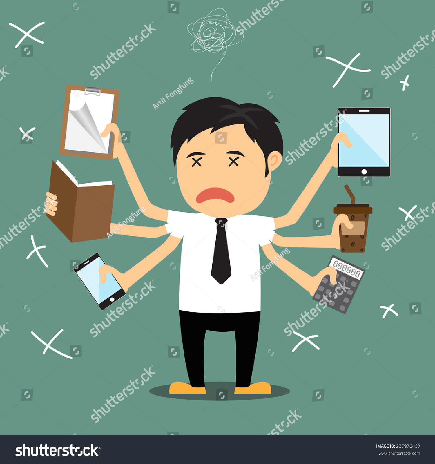 Cartoon Businessman Error He Several Hand Stock Vector 227976460 ...