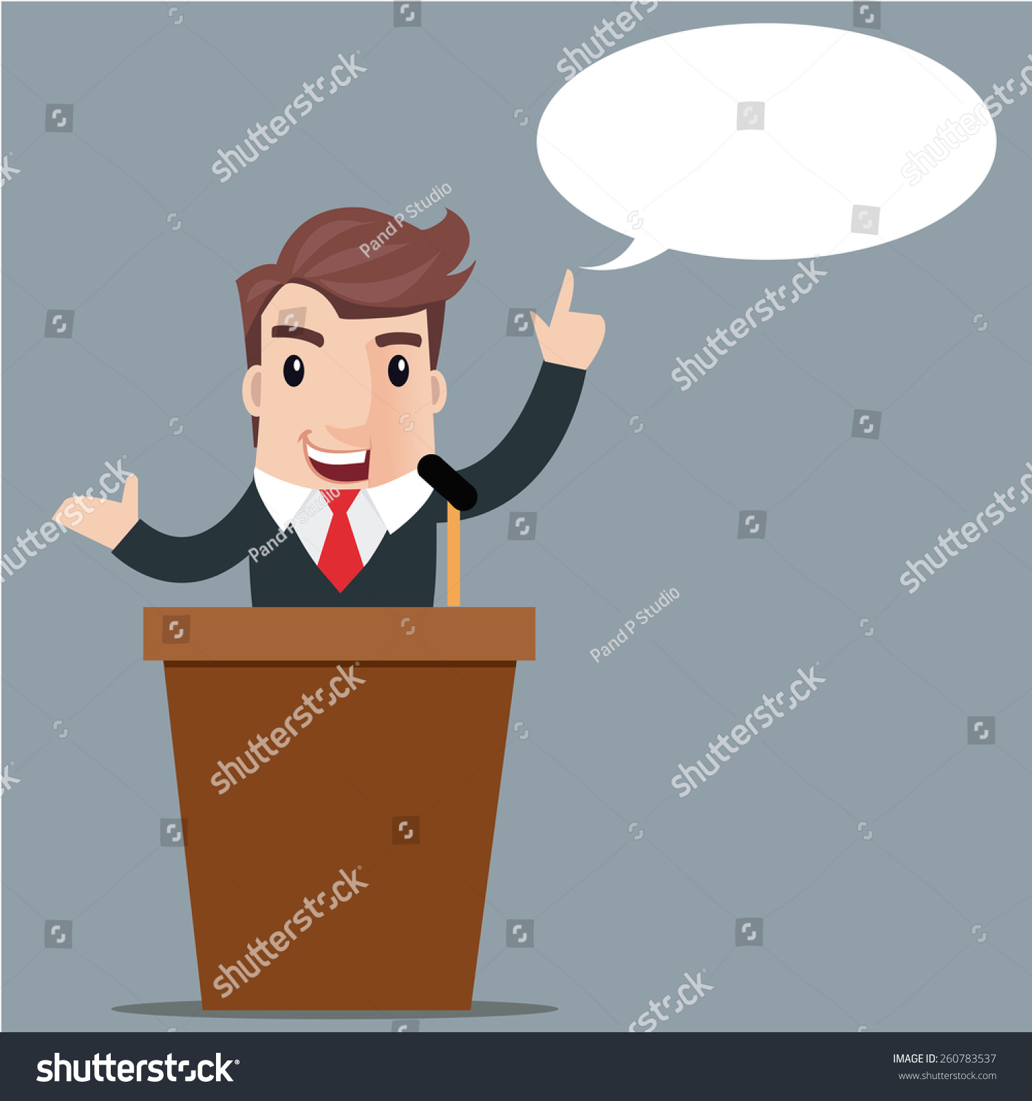 Cartoon Businessman Giving Presentation At A Podium, Presentation And ...