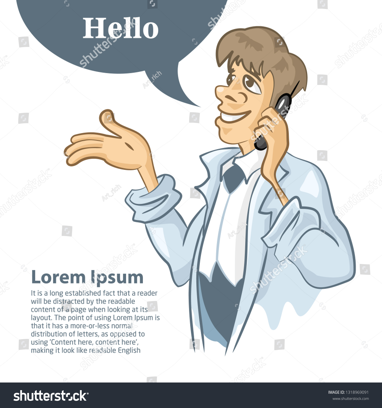 Vector De Stock Libre De Regalias Sobre Cartoon Businessman Coat Talking On Phone