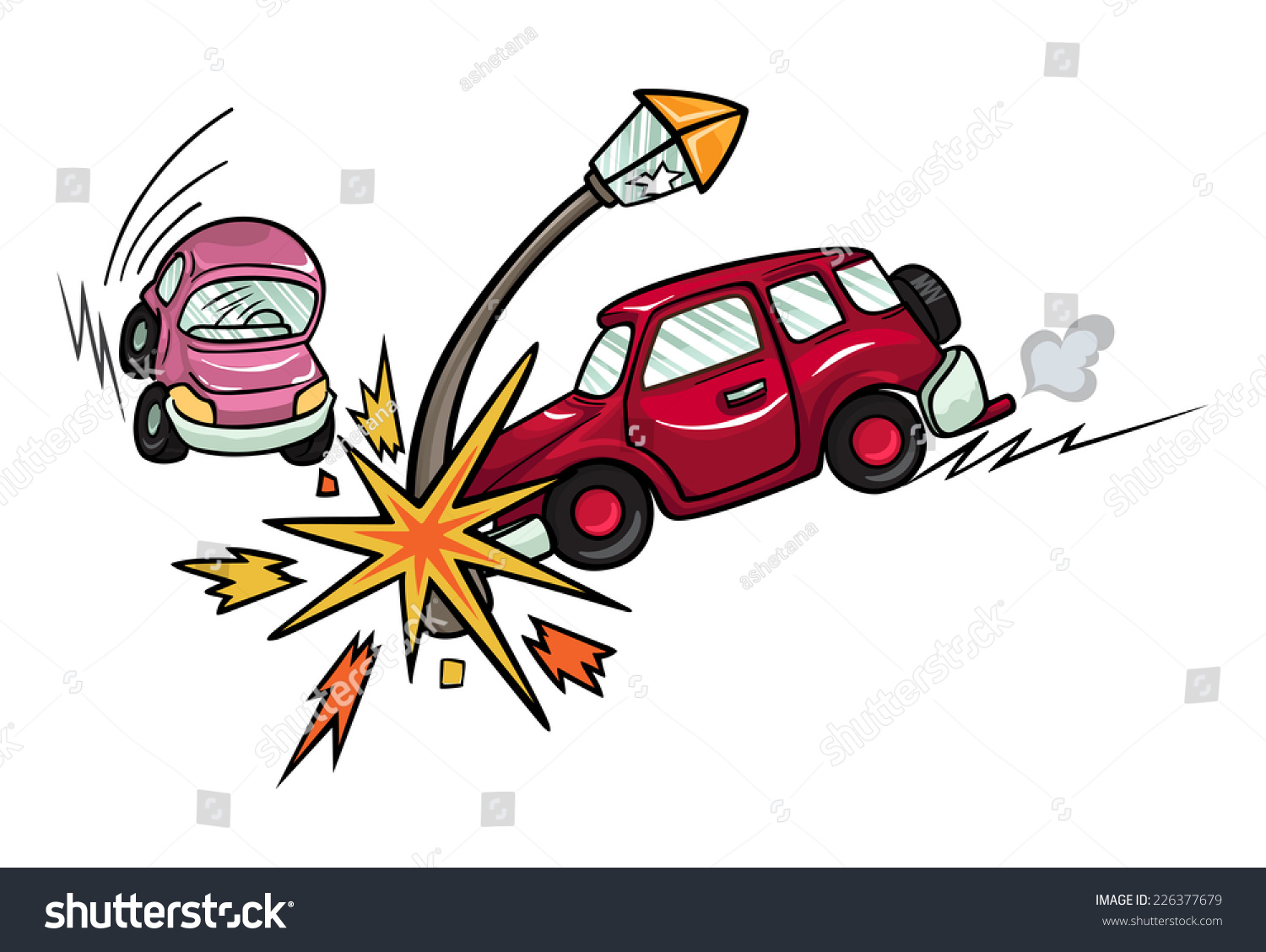 Cartoon Car Crashed Into Lamppost Isolated Stock Vector (Royalty Free ...