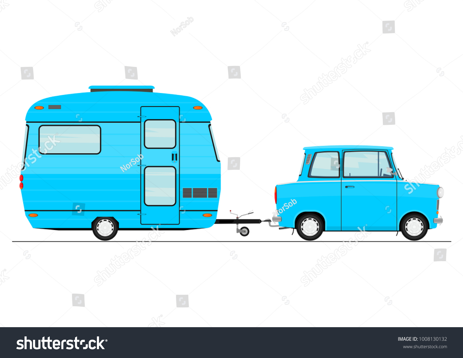 Cartoon Car Caravan Side View Flat: vector de stock (libre de regalías ...