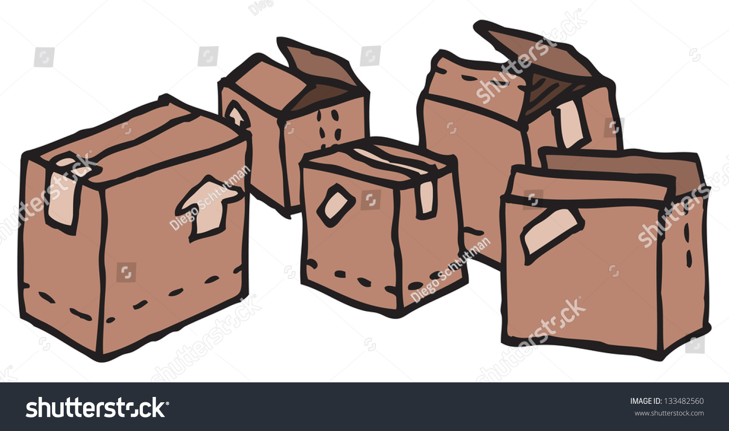 Cartoon Cardboard Boxes Stock Vector (Royalty Free) 133482560