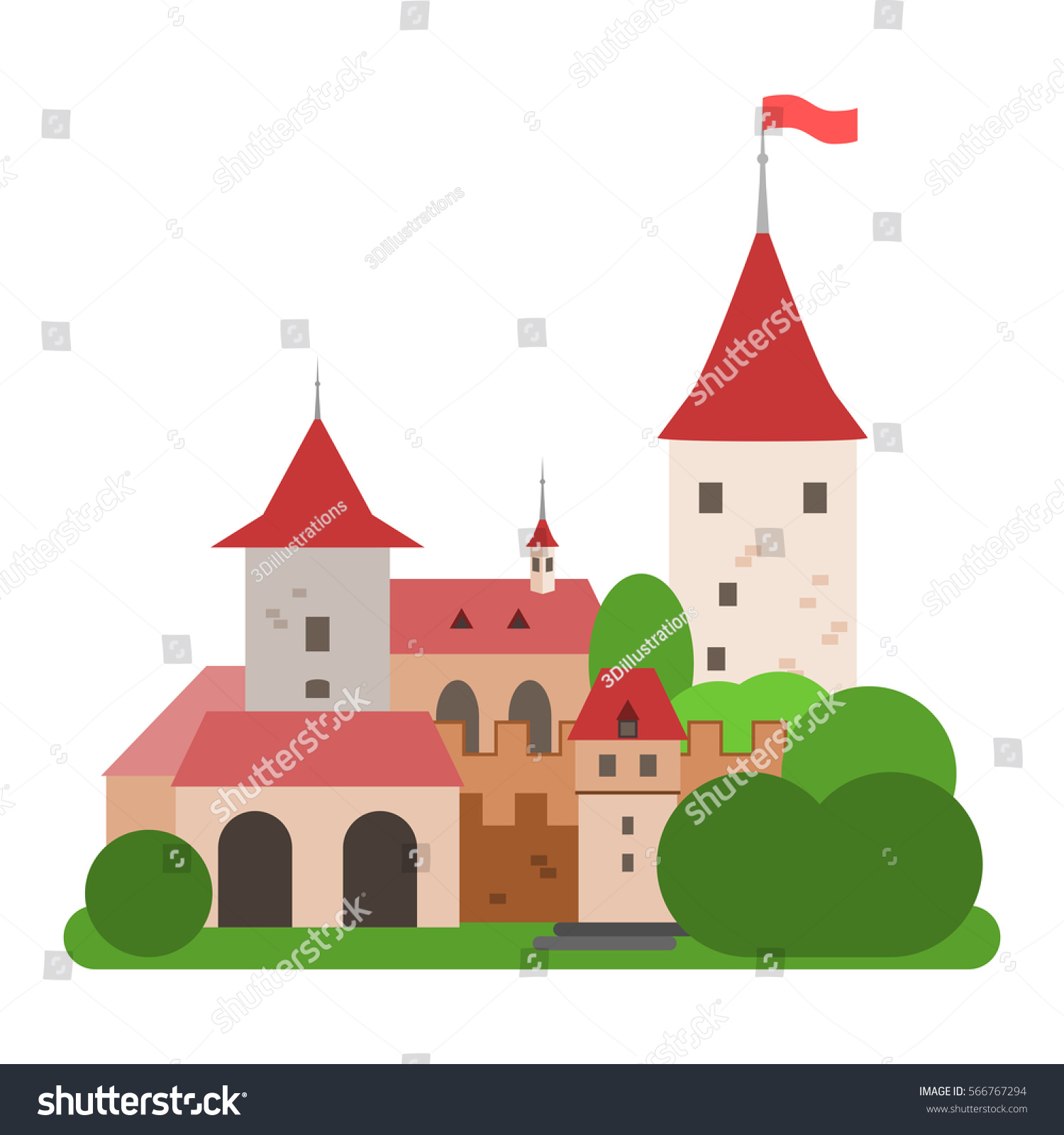 Cartoon Castle Isolated Vector Illustration Stock Vector 566767294