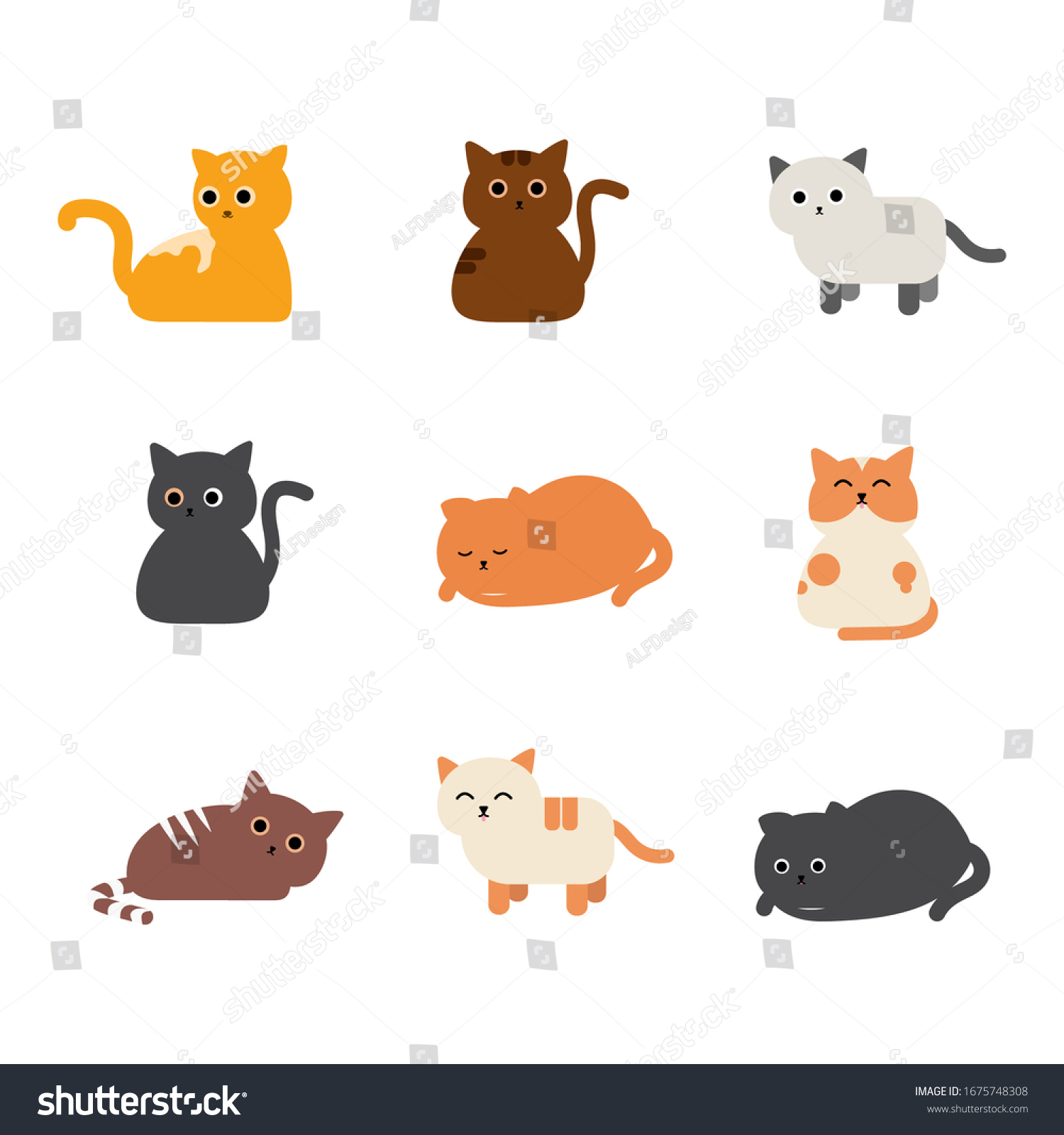 Cartoon Cat Set Various Poses Good เวกเตอร์สต็อก ปลอดค่าลิขสิทธิ์