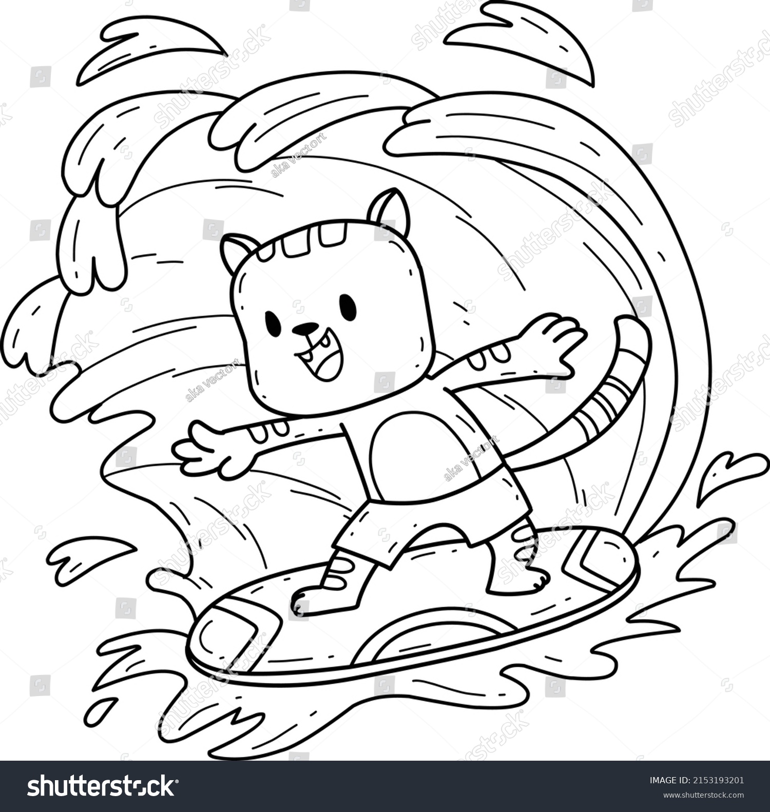 Cartoon Cat Surfers Coloring Book Isolated Stock Vector (Royalty Free ...