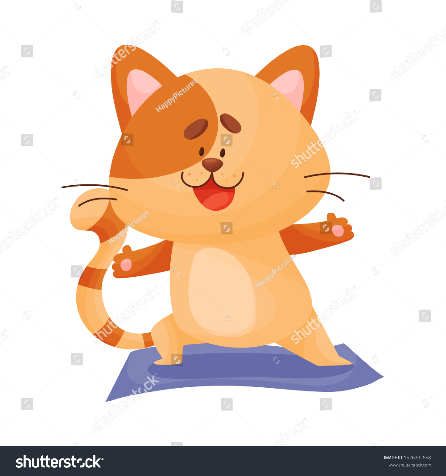 Cartoon Cat Yogi Crouched On One Stock Vector (royalty Free) 1526302658 