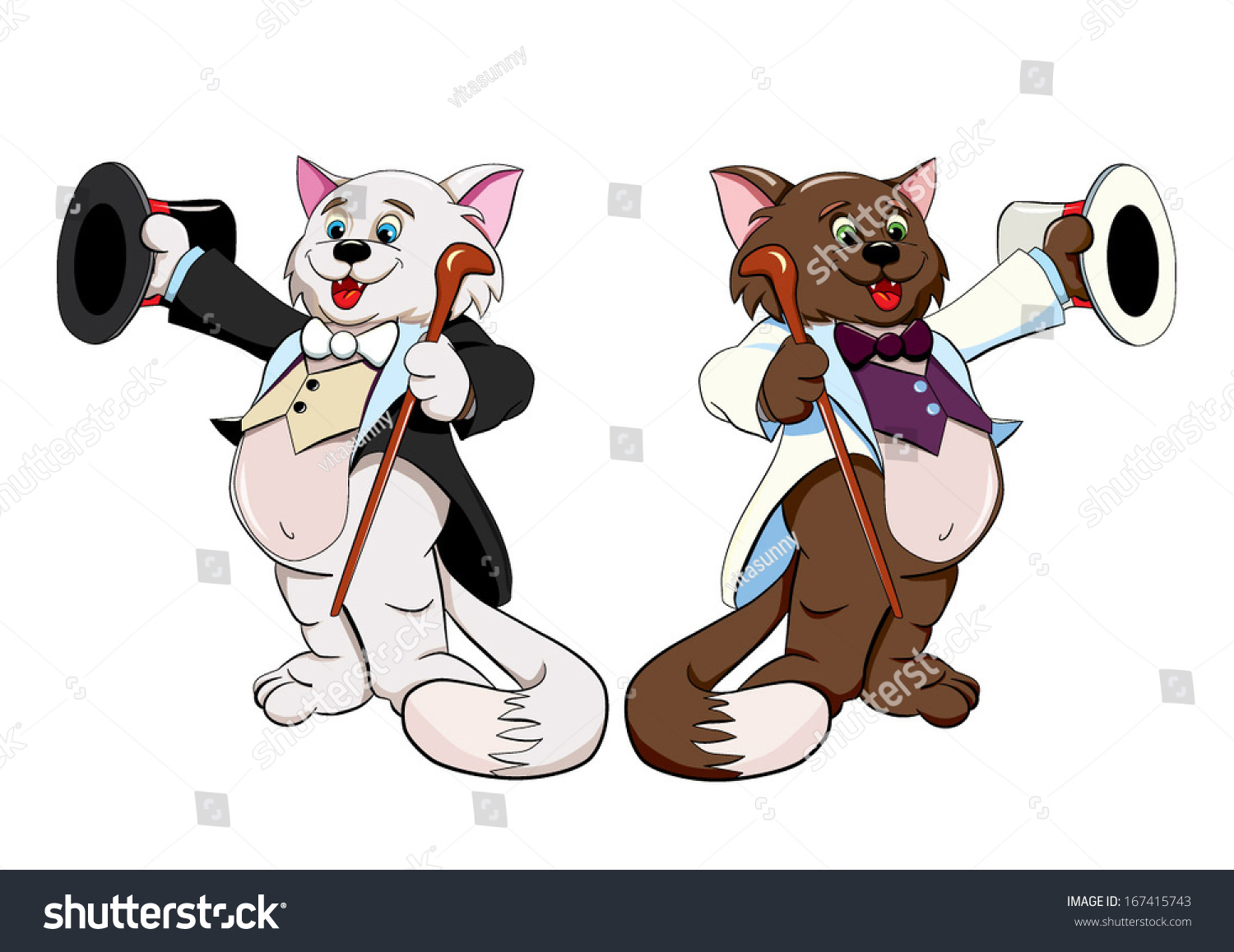 Cartoon Cats Tailcoats Walking Sticks Hatscylinders Stock Vector ...